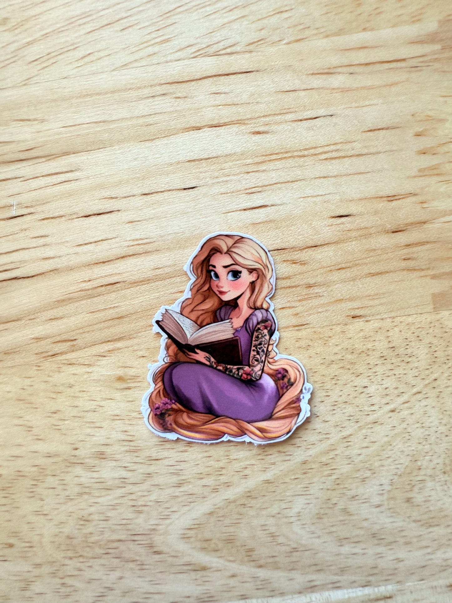 Tattooed rapunzel character Reading vinyl sticker-waterproof character sticker-Disney vibe decal - The Sticker Era