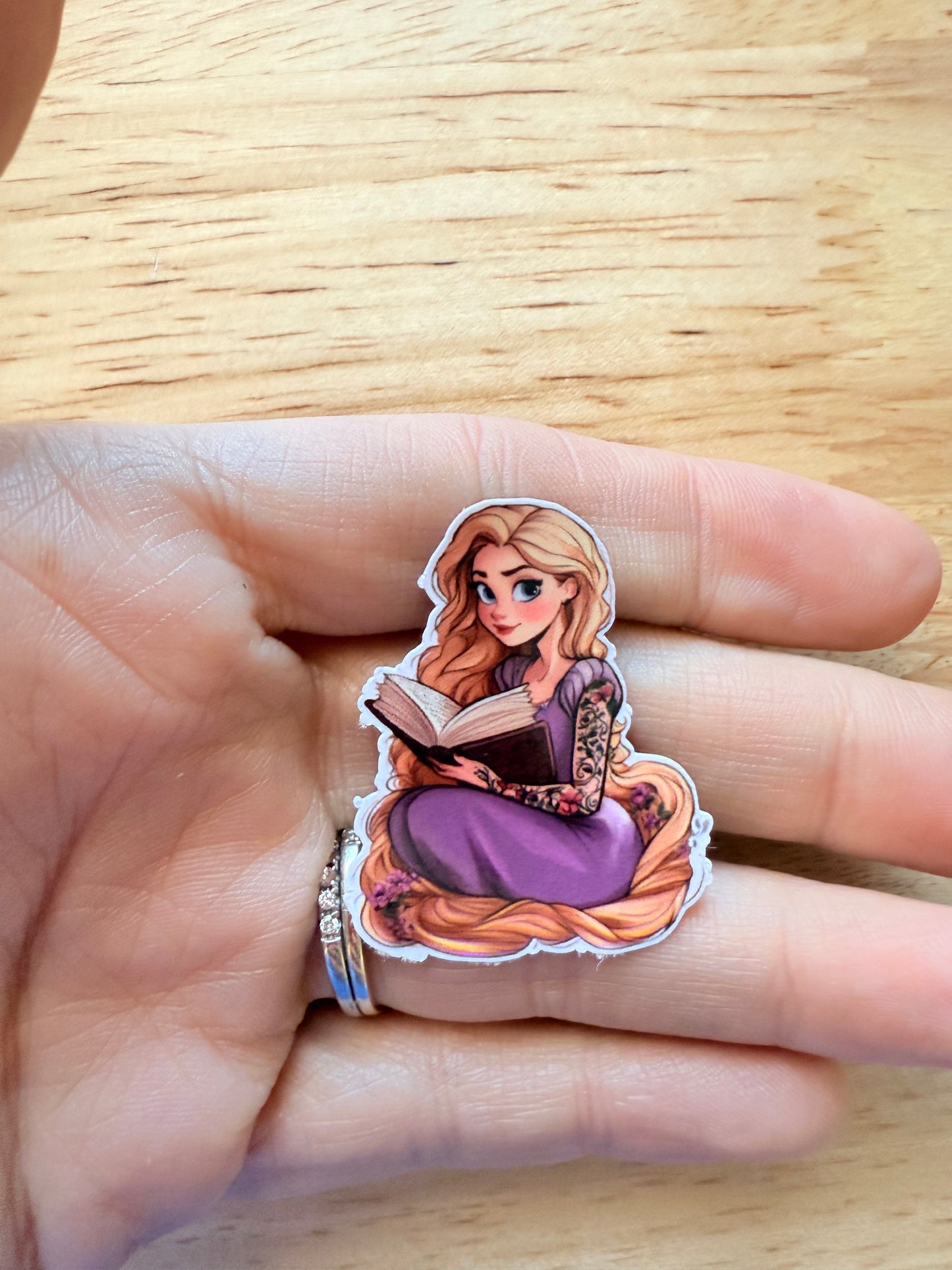 Tattooed rapunzel character Reading vinyl sticker-waterproof character sticker-Disney vibe decal - The Sticker Era