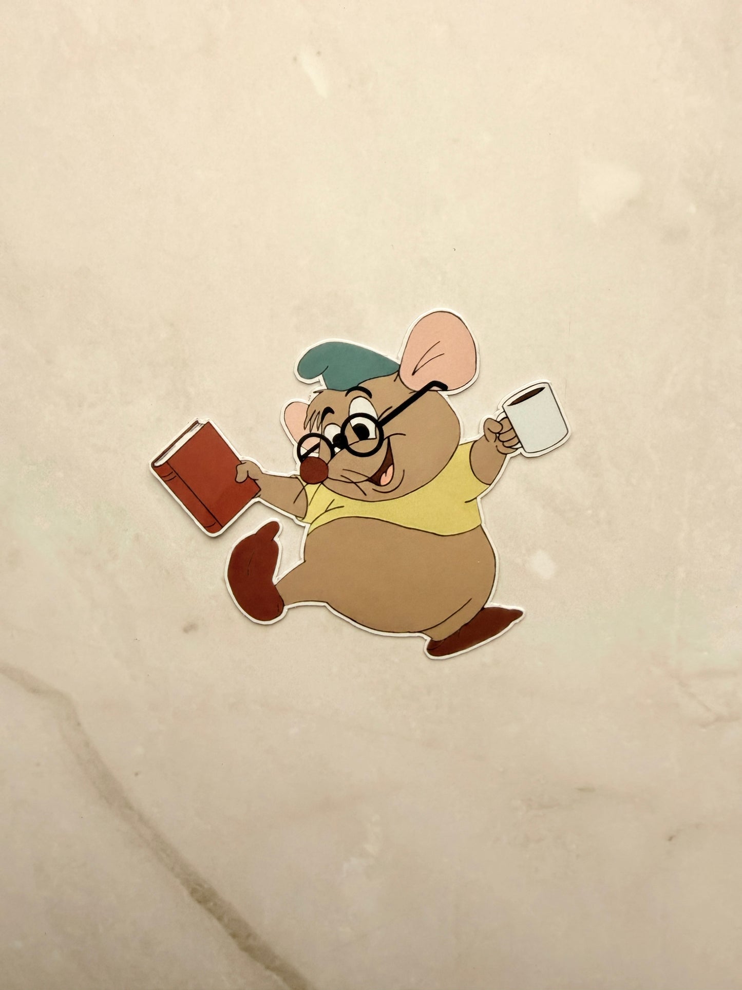 Cute Cinderella character sticker, chubby mouse eating corn decal