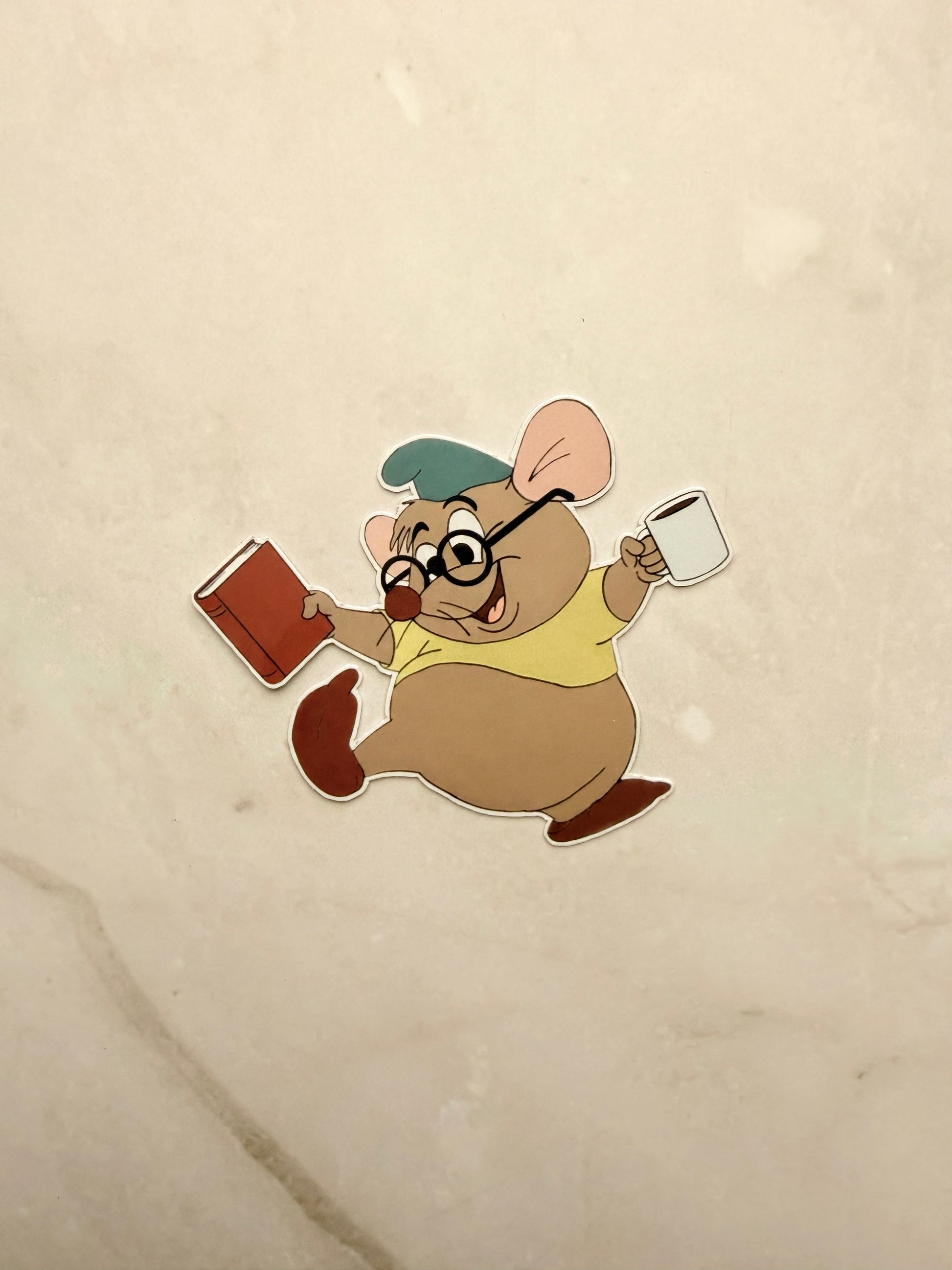 Cute Cinderella character sticker, chubby mouse eating corn decal