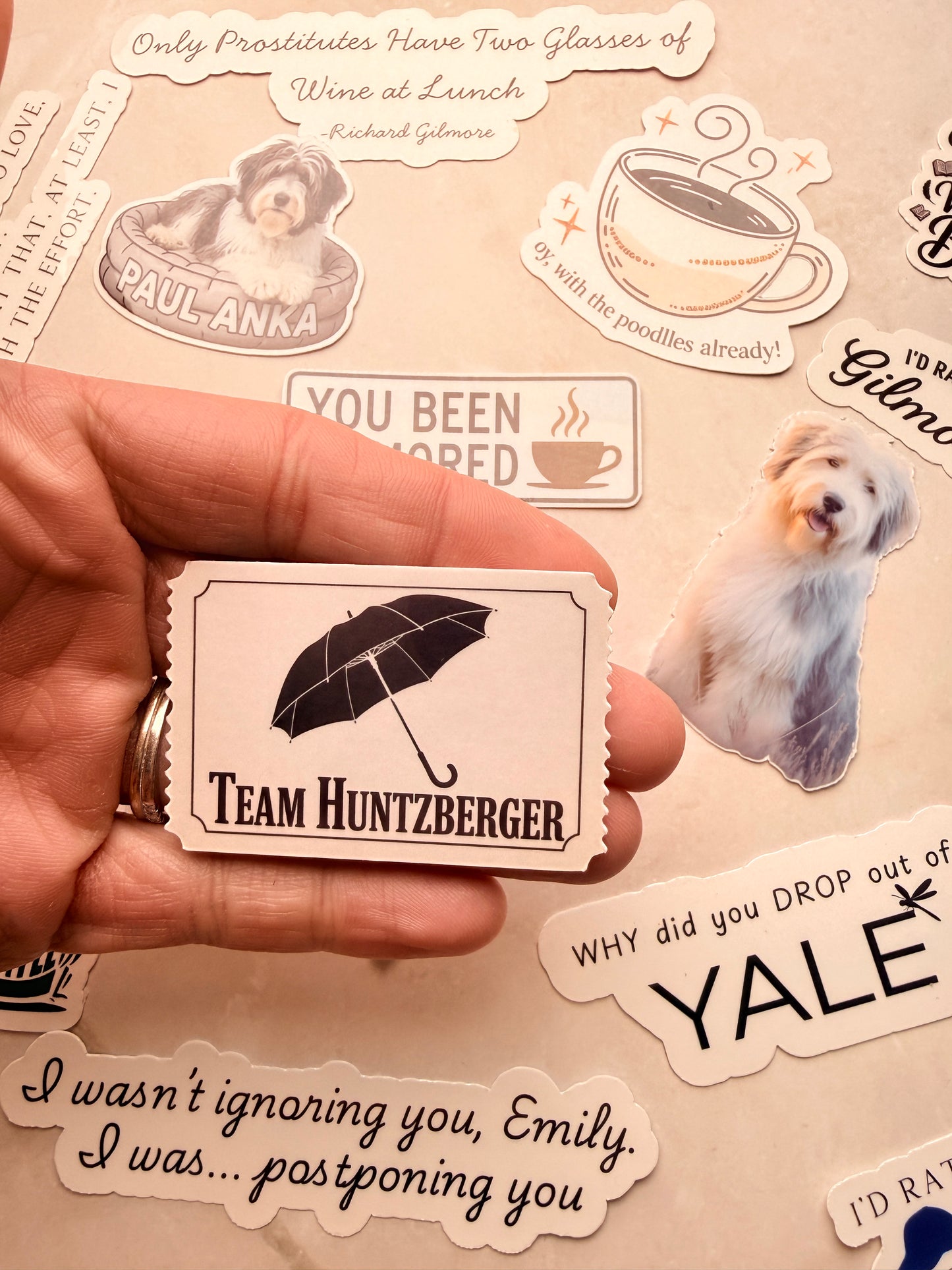 Set of waterproof vinyl stickers featuring iconic quotes and symbols from the show

