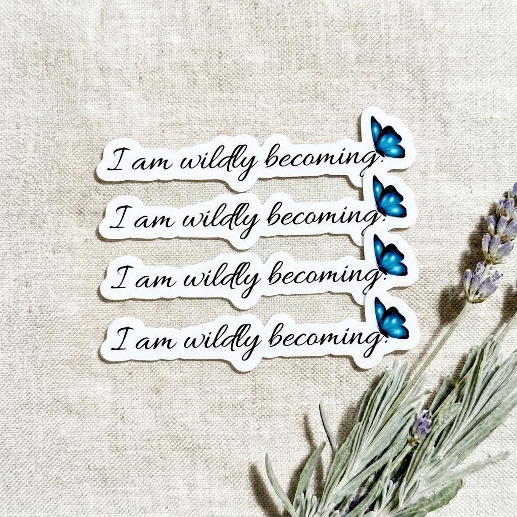 Inspirational Vinyl Sticker – "I Am Wildly Becoming" Motivational Decal for Journals __etsy:8116565950