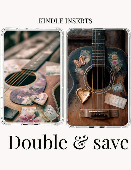 Vintage guitar Kindle inserts bundle set of two indie aesthetic clear case designs