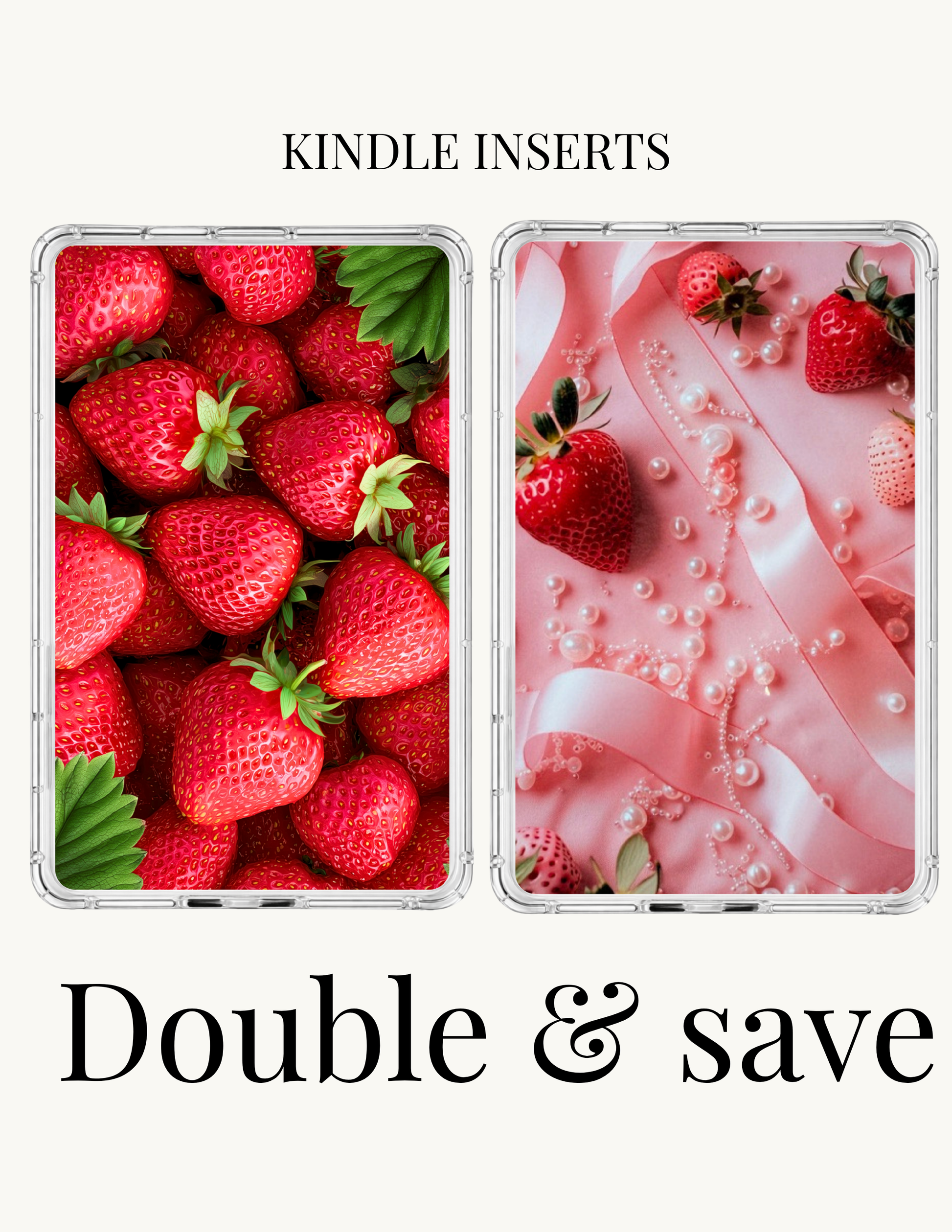 Strawberry Kindle inserts bundle set of two aesthetic clear case decor designs

Pink Design: