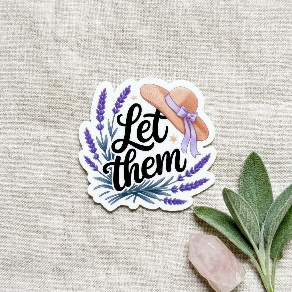 Lavender “Let Them” Sticker – Whimsical Vinyl Decal with Hat for Journals, Planners & Book Lovers __etsy:8157607605