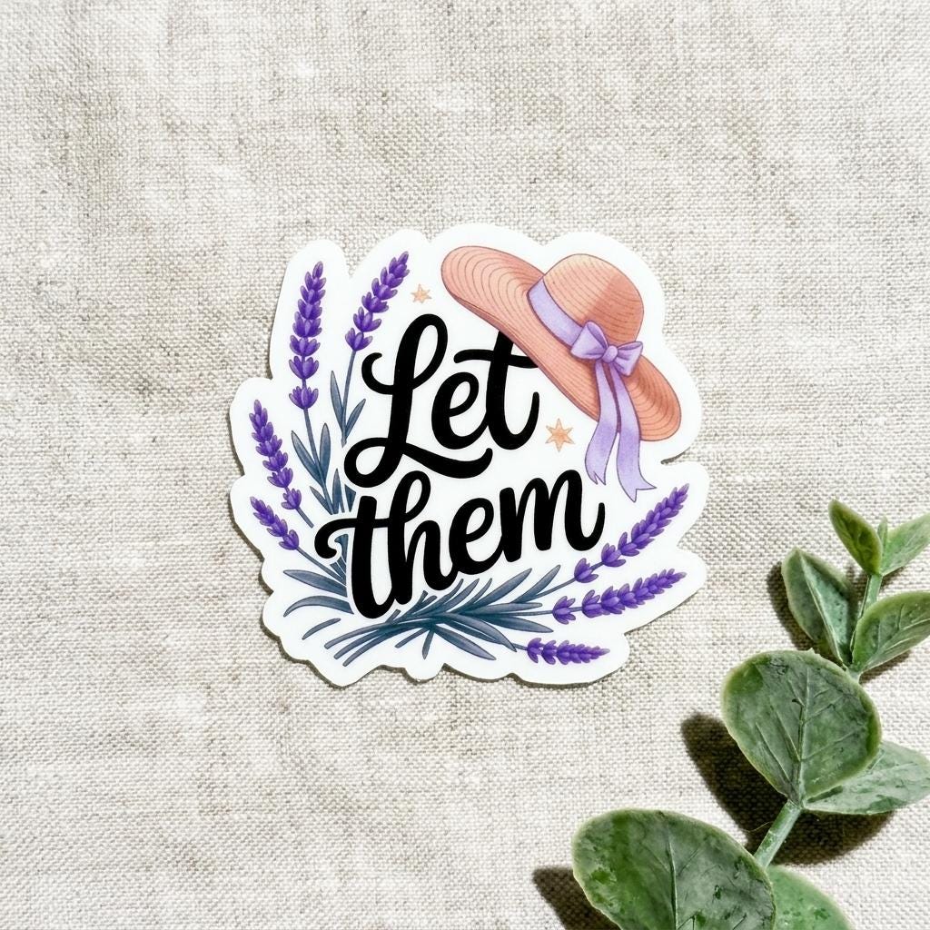 Lavender “Let Them” Sticker – Whimsical Vinyl Decal with Hat for Journals, Planners & Book Lovers __etsy:8157607559