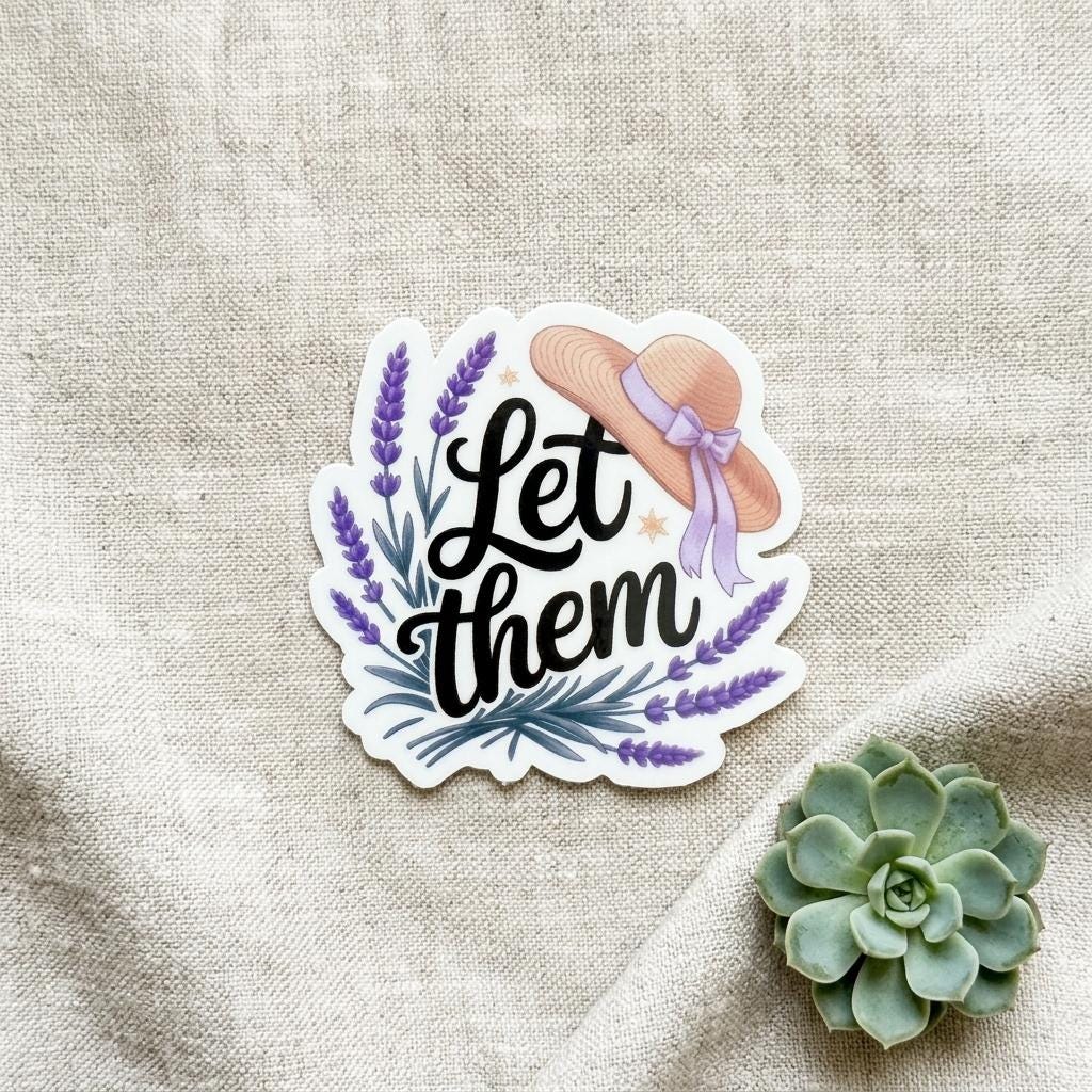 Lavender “Let Them” Sticker – Whimsical Vinyl Decal with Hat for Journals, Planners & Book Lovers __etsy:8157607623
