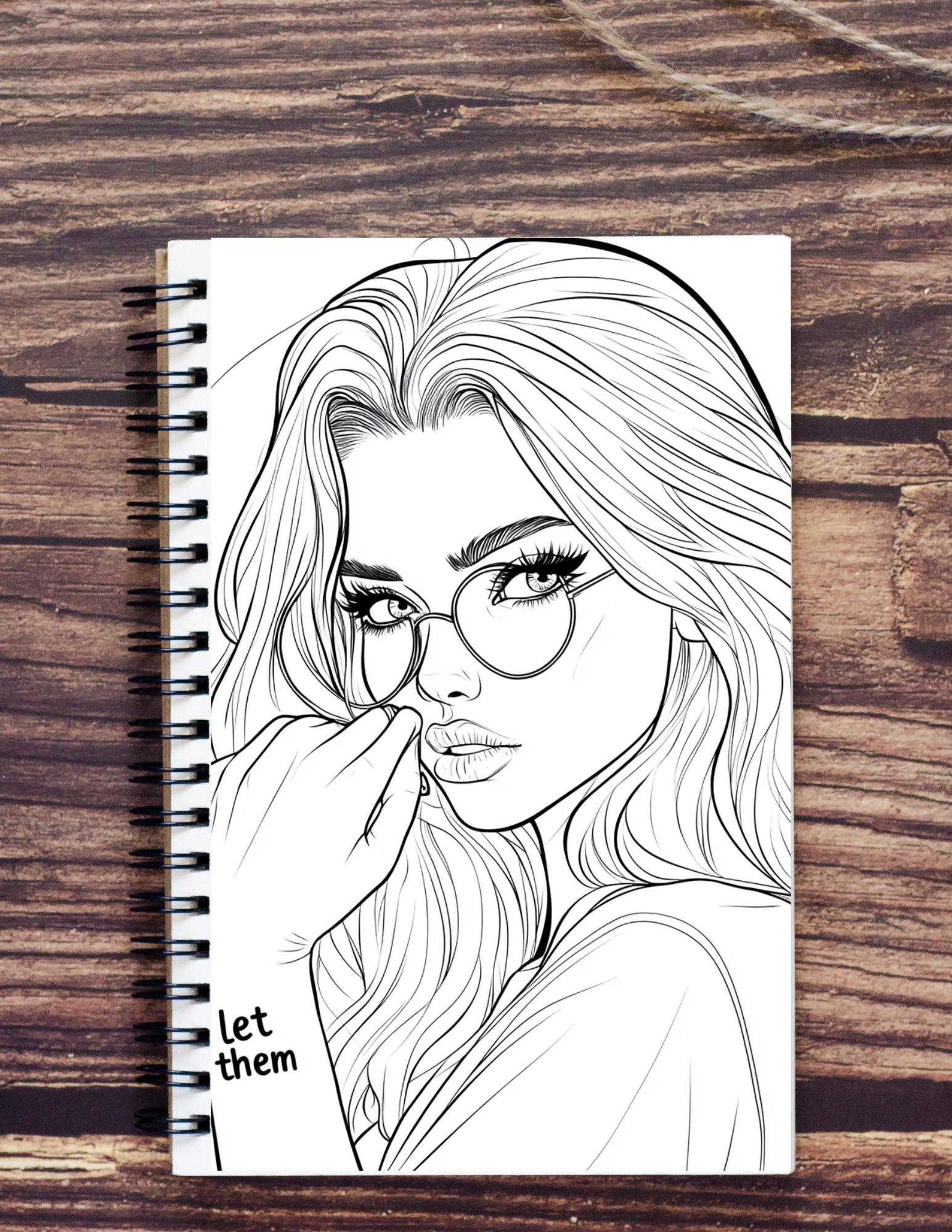 Empowering women adult coloring book printable PDF with let them affirmation line art portraits for self love and mindfulness __etsy:6741700107