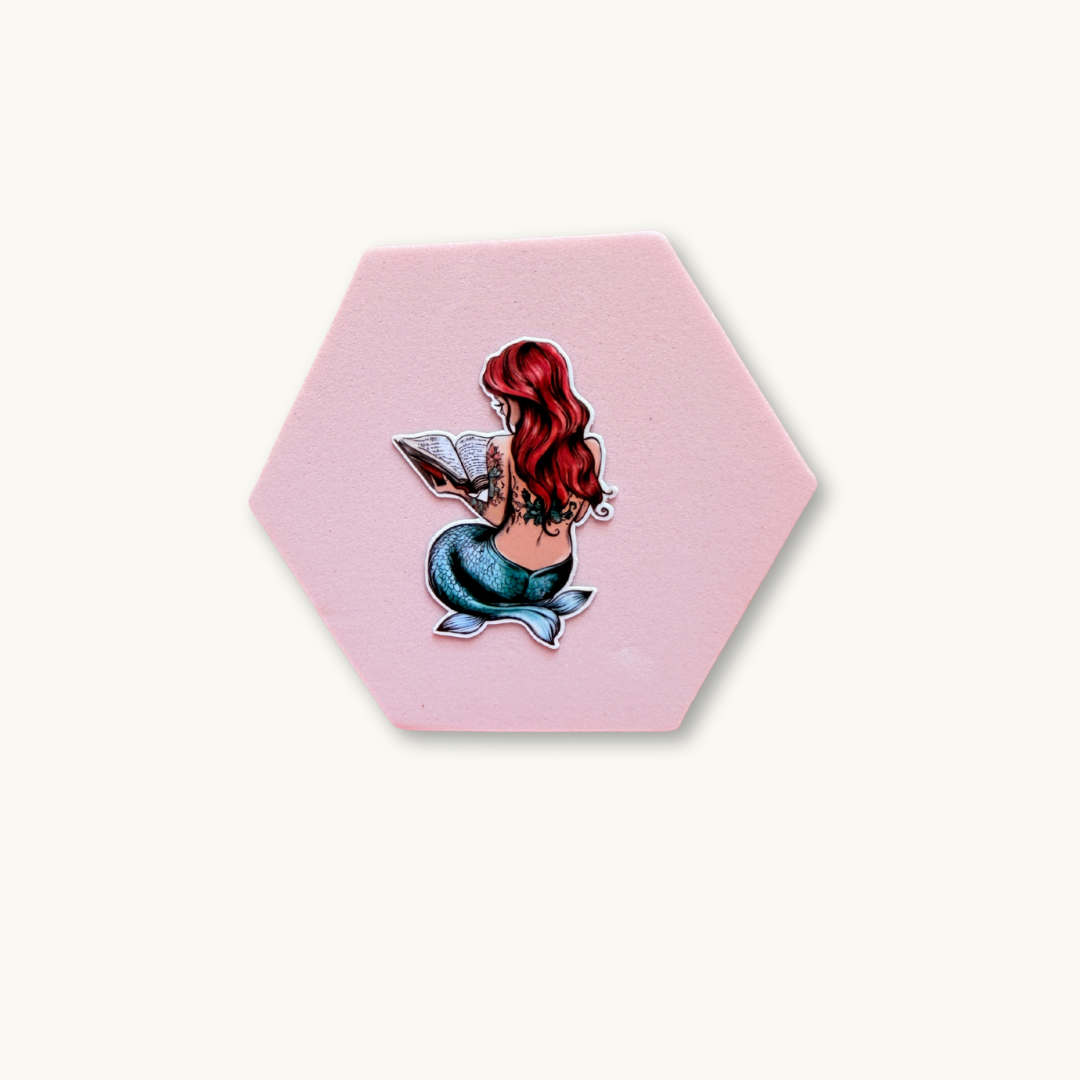 tattooed Mermaid reading vinyl sticker - bookish Disney princess waterproof decal for booktok readers`