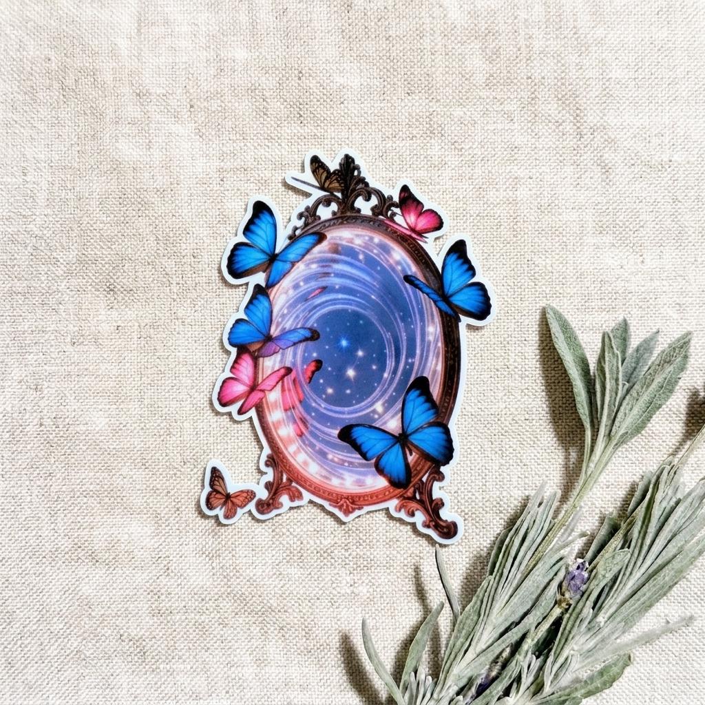 Magic Mirror Portal Sticker: Butterfly Fantasy Art, Matte Vinyl Decal __etsy:8181695225