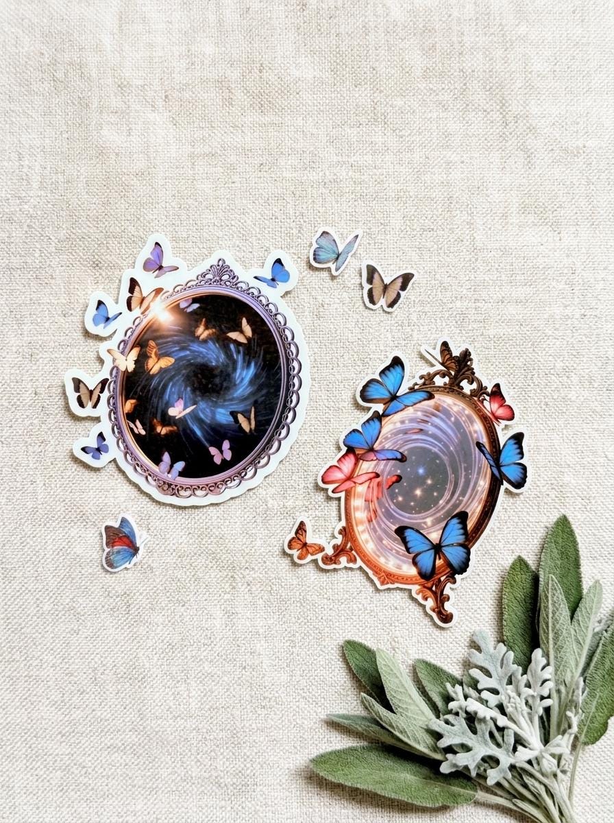 Magic Mirror Portal Sticker: Butterfly Fantasy Art, Matte Vinyl Decal __etsy:8181695215