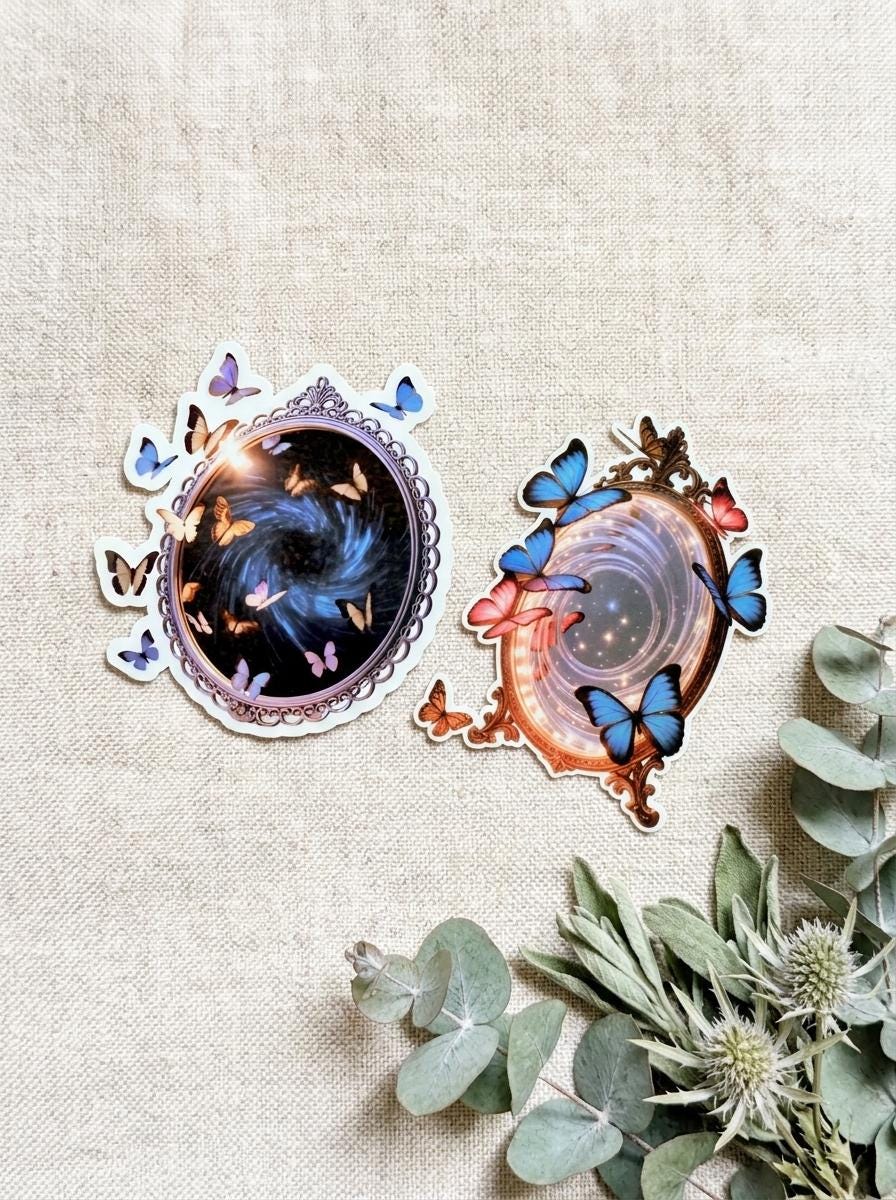 Magic Mirror Portal Sticker: Butterfly Fantasy Art, Matte Vinyl Decal __etsy:8181695209