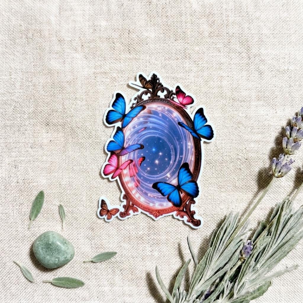 Magic Mirror Portal Sticker: Butterfly Fantasy Art, Matte Vinyl Decal __etsy:8181695211