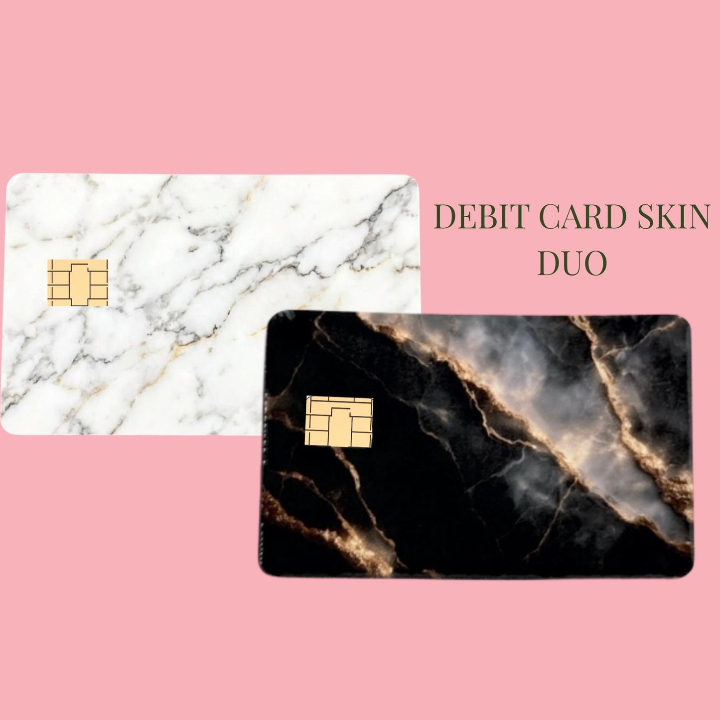 White and gold marble debit card skin close-up showing veining detail and chip cutout __etsy:7804756265