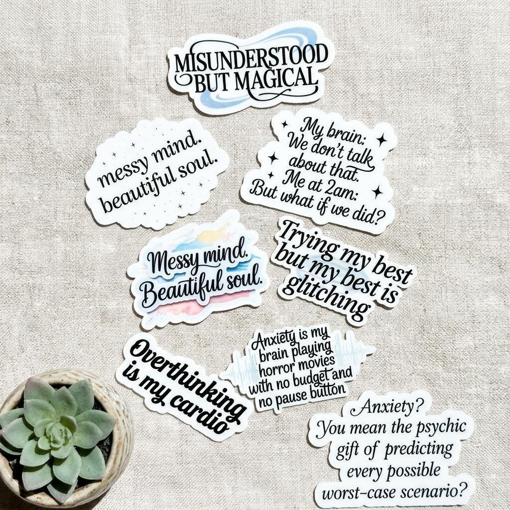 Mental Health Sticker Pack: Relatable Anxiety Humor, Neurodiversity Self-Love __etsy:8157172989