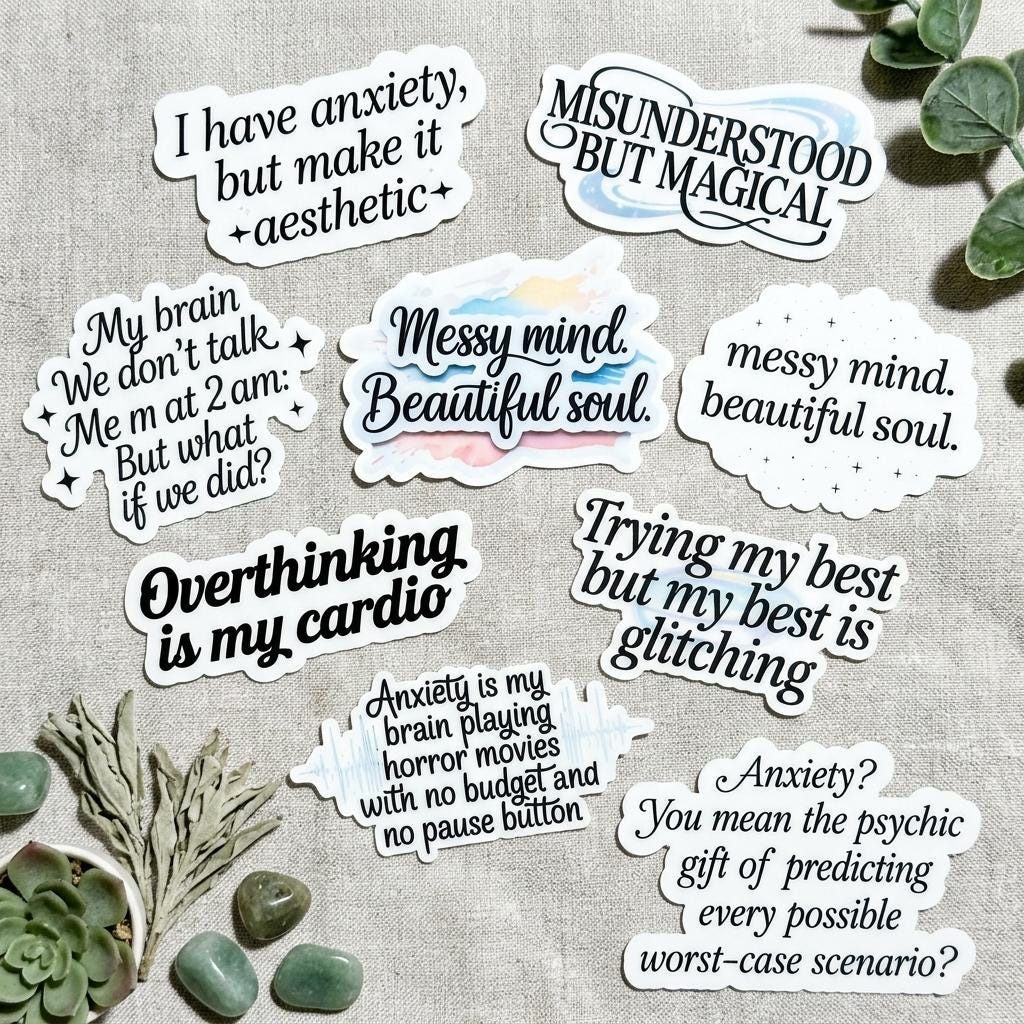 Mental Health Sticker Pack: Relatable Anxiety Humor, Neurodiversity Self-Love __etsy:8109267214