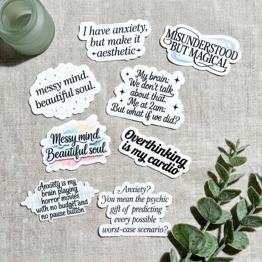 Mental Health Sticker Pack: Relatable Anxiety Humor, Neurodiversity Self-Love __etsy:8109267278