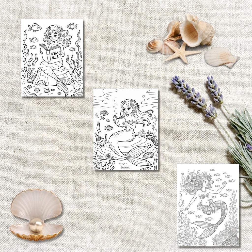 Mermaid Coloring Book: 22 Printable Ocean Fantasy Pages (PDF Download __etsy:8116243588