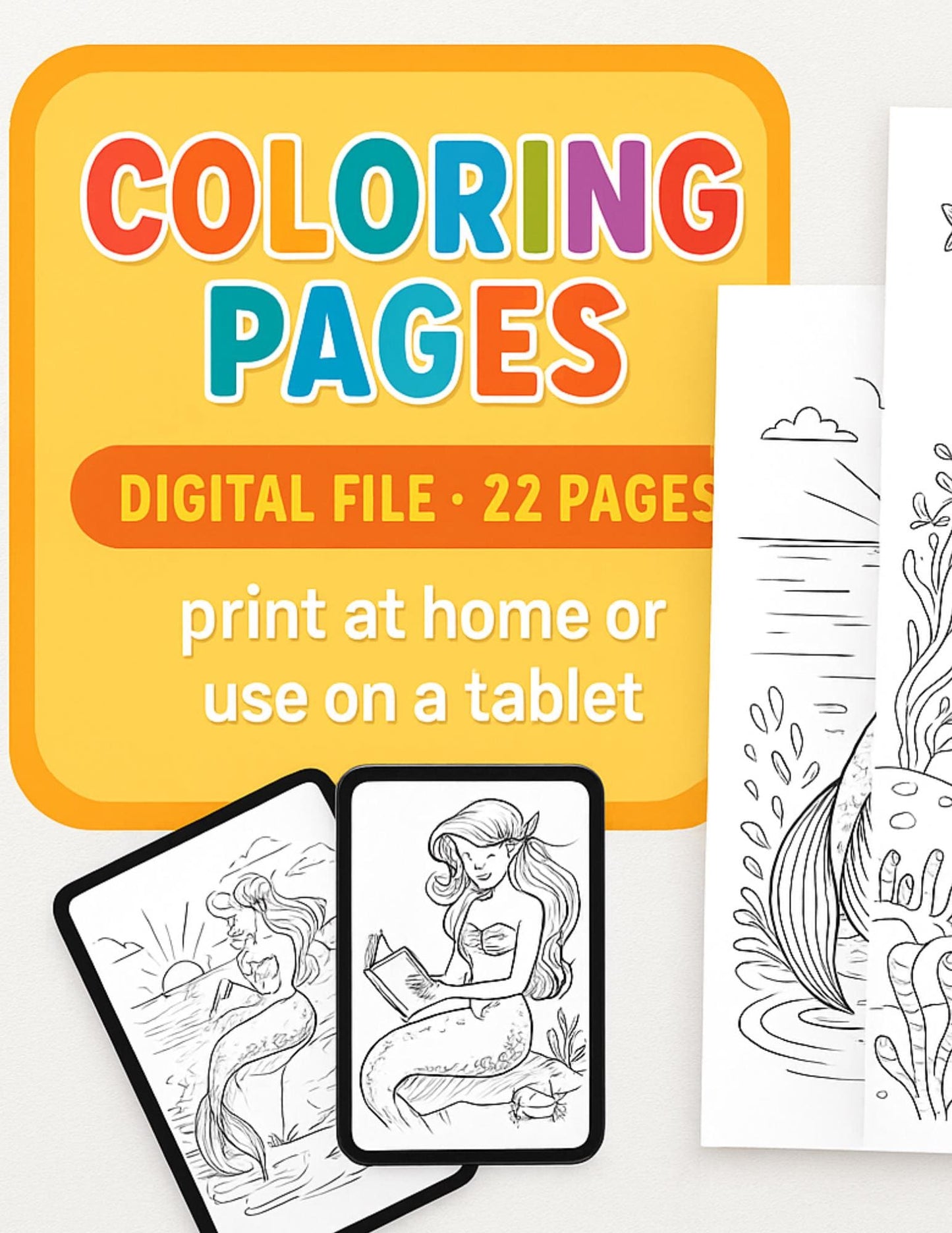 Mermaid Coloring Book: 22 Printable Ocean Fantasy Pages (PDF Download __etsy:6957378847
