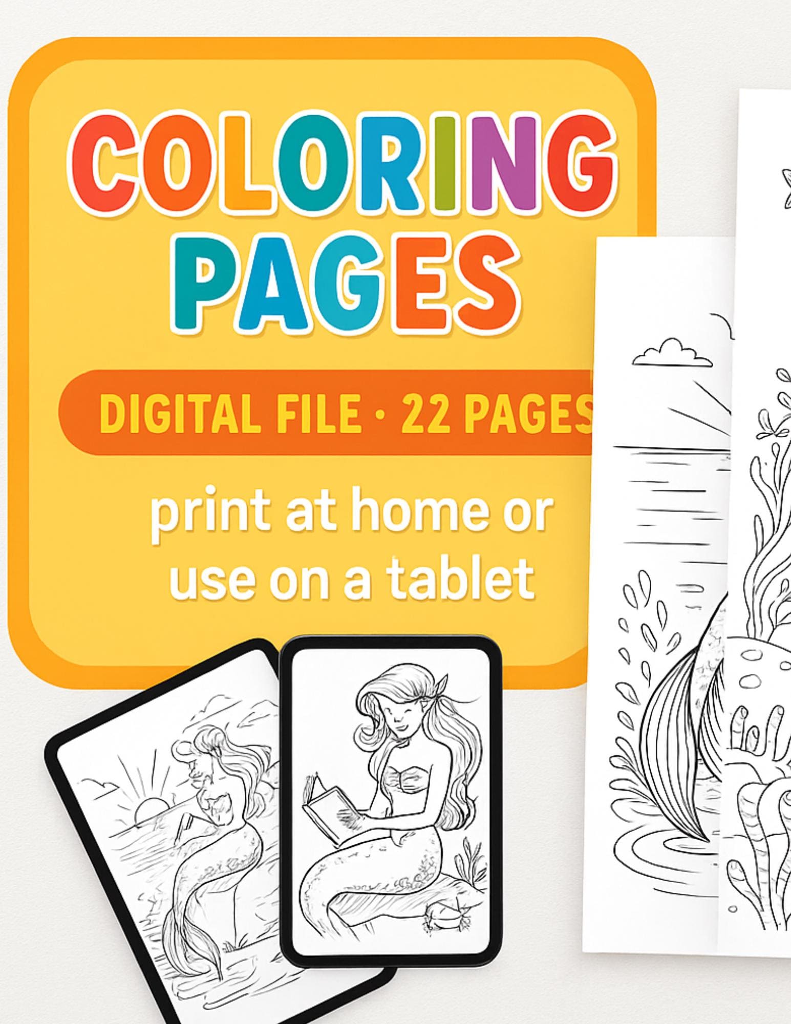 Mermaid Coloring Book: 22 Printable Ocean Fantasy Pages (PDF Download __etsy:6957378847