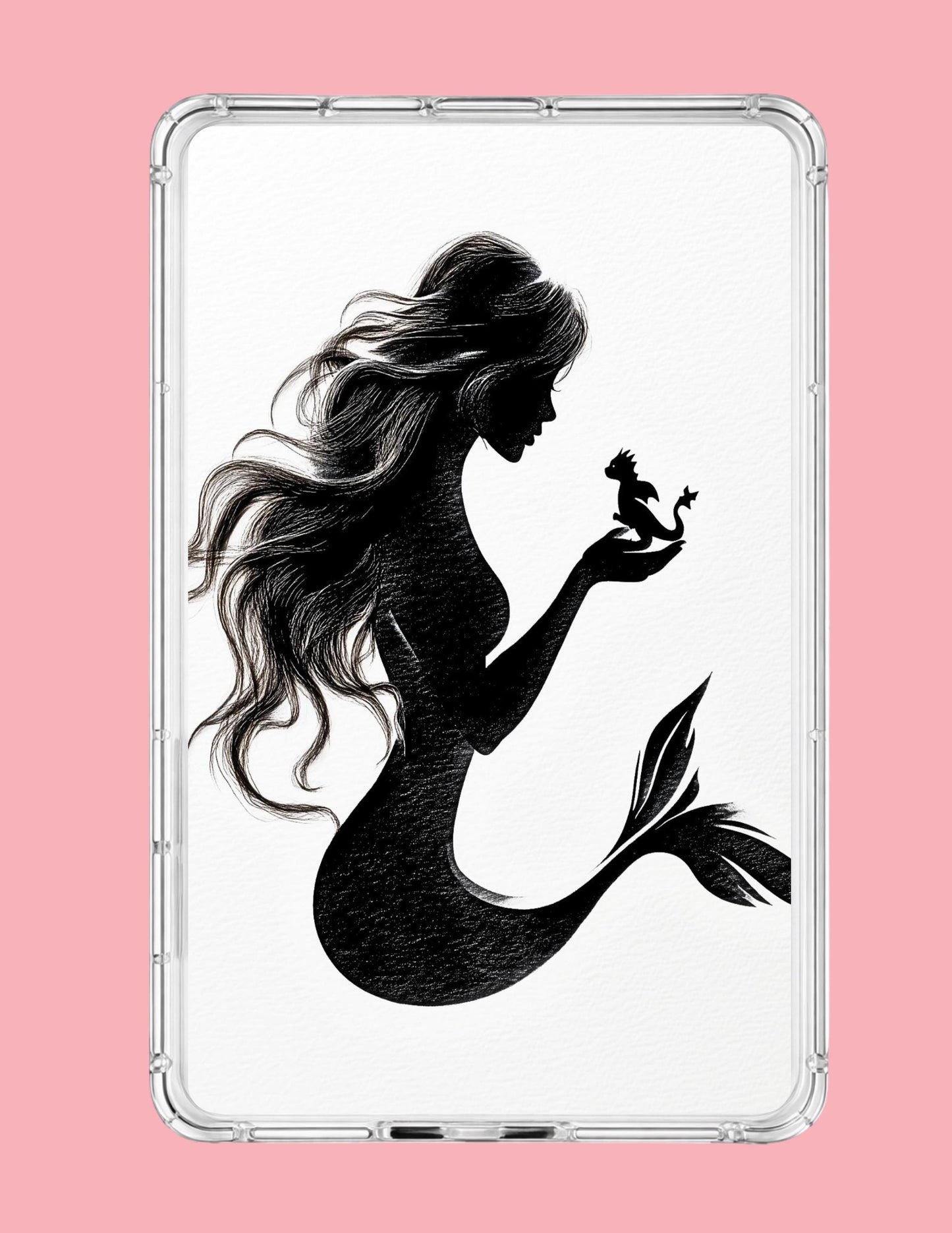 Mermaid and dragon kindle wallpaper minimalist black silhouette bookish art __etsy:8061485639
