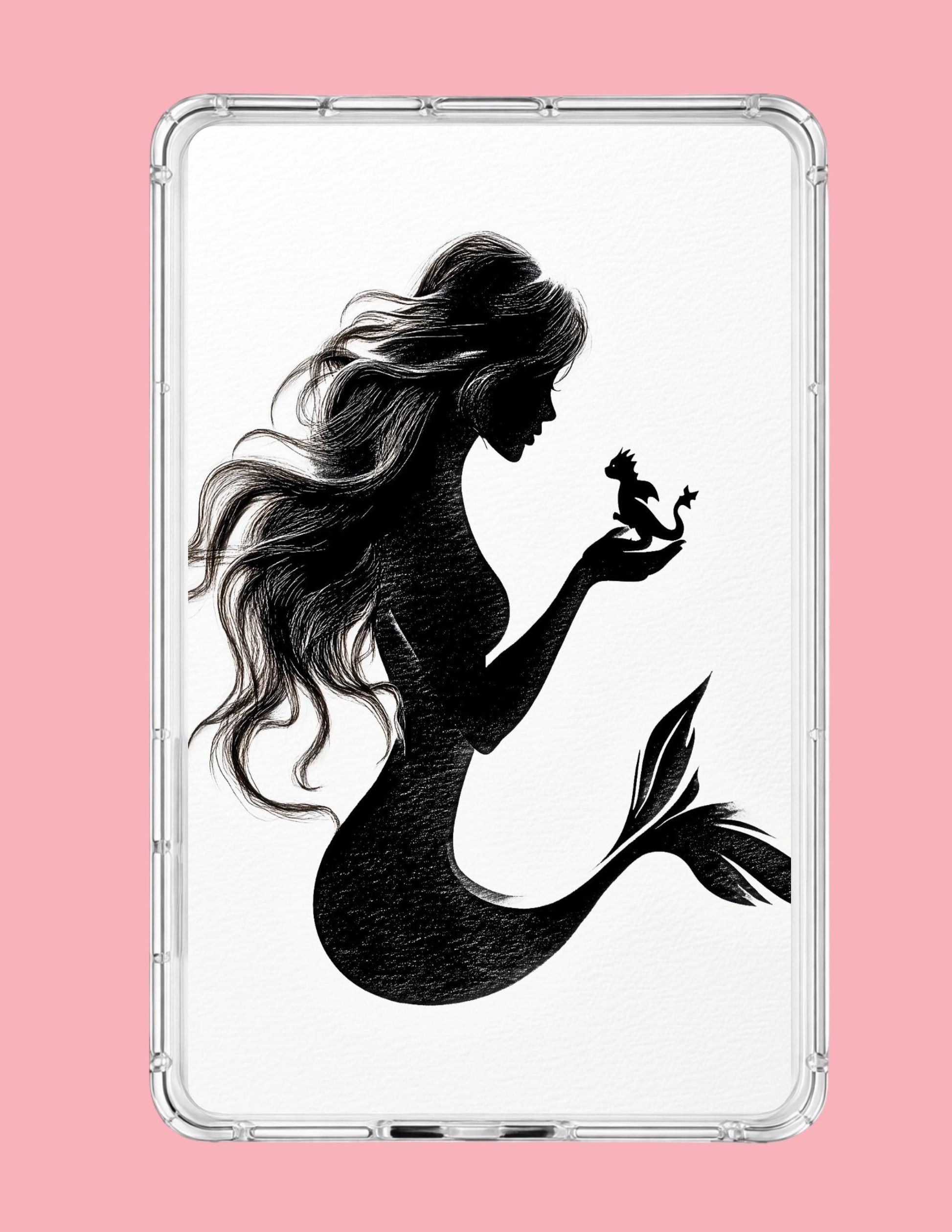 Mermaid and dragon kindle wallpaper minimalist black silhouette bookish art __etsy:8061485639