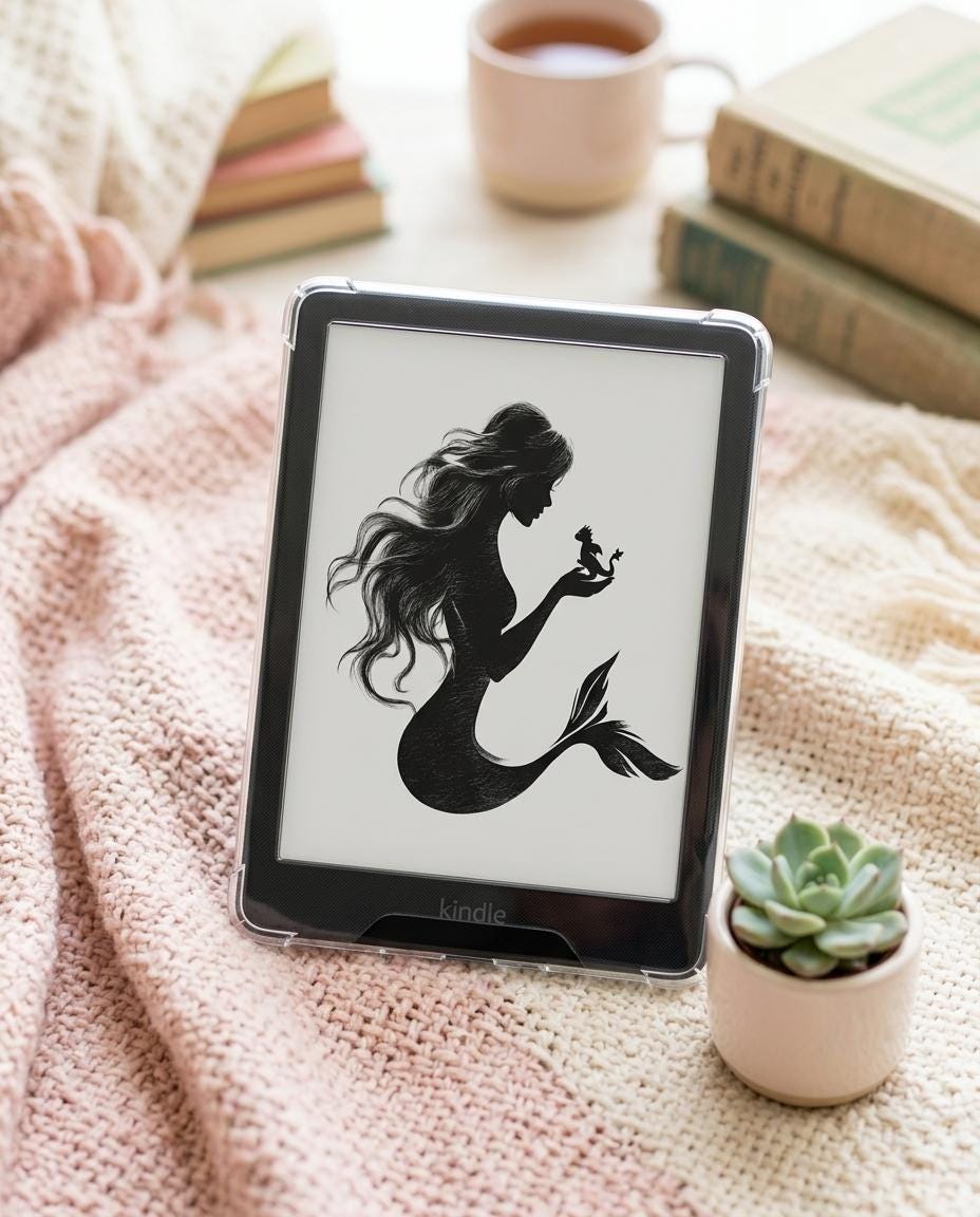 Mermaid Dragon Kindle Insert | Minimalist Silhouette Wallpaper | Bookish Reader Pack __etsy:8061479817