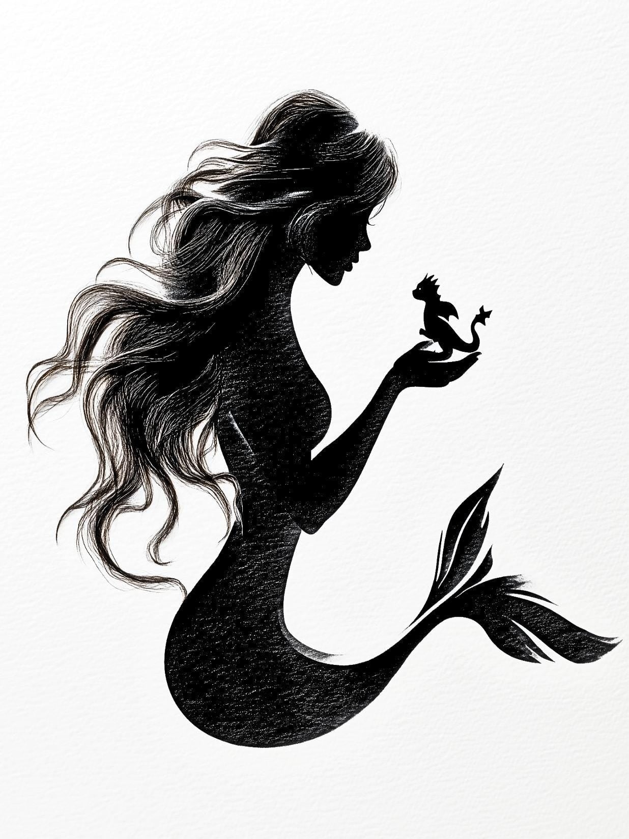 Mermaid Dragon Kindle Insert | Minimalist Silhouette Wallpaper | Bookish Reader Pack __etsy:8061478997