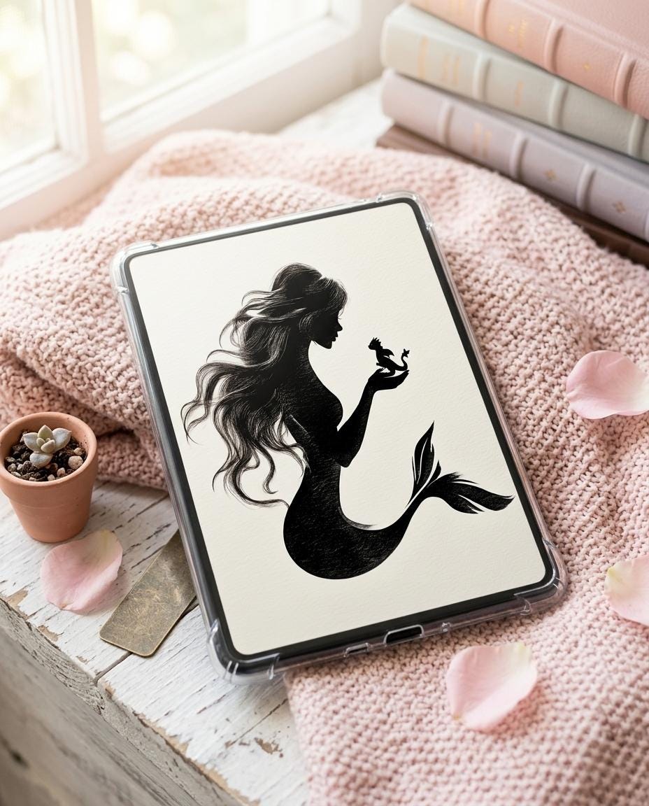 Mermaid Dragon Kindle Insert | Minimalist Silhouette Wallpaper | Bookish Reader Pack __etsy:8013570078
