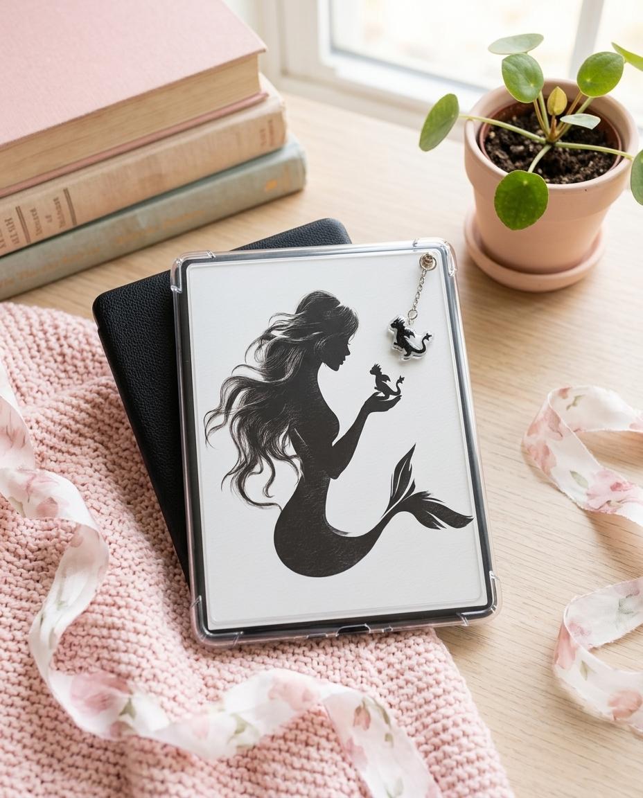 Mermaid Dragon Kindle Insert | Minimalist Silhouette Wallpaper | Bookish Reader Pack __etsy:8013570084