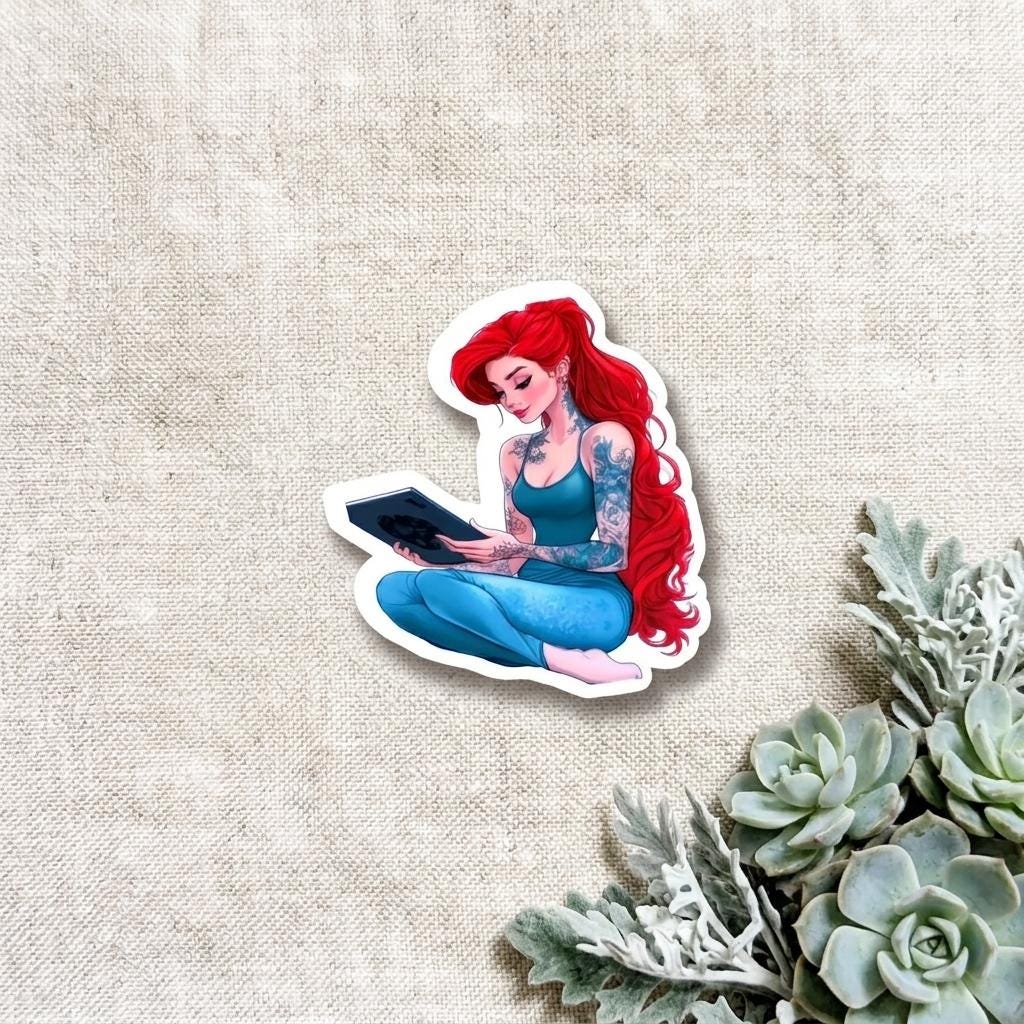 Mermaid Reading Sticker, Bookish Fantasy Vinyl Decal for Book Lovers __etsy:8133806266