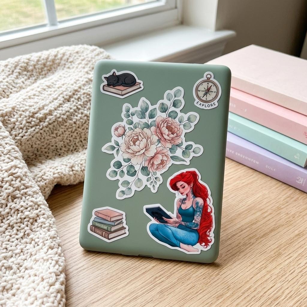 Mermaid Reading Sticker, Bookish Fantasy Vinyl Decal for Book Lovers __etsy:8181704091