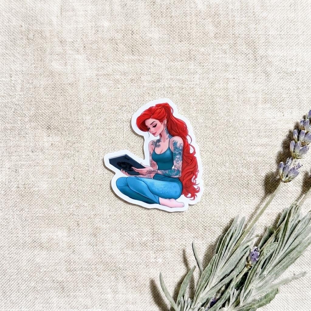 Mermaid Reading Sticker, Bookish Fantasy Vinyl Decal for Book Lovers __etsy:8181704105