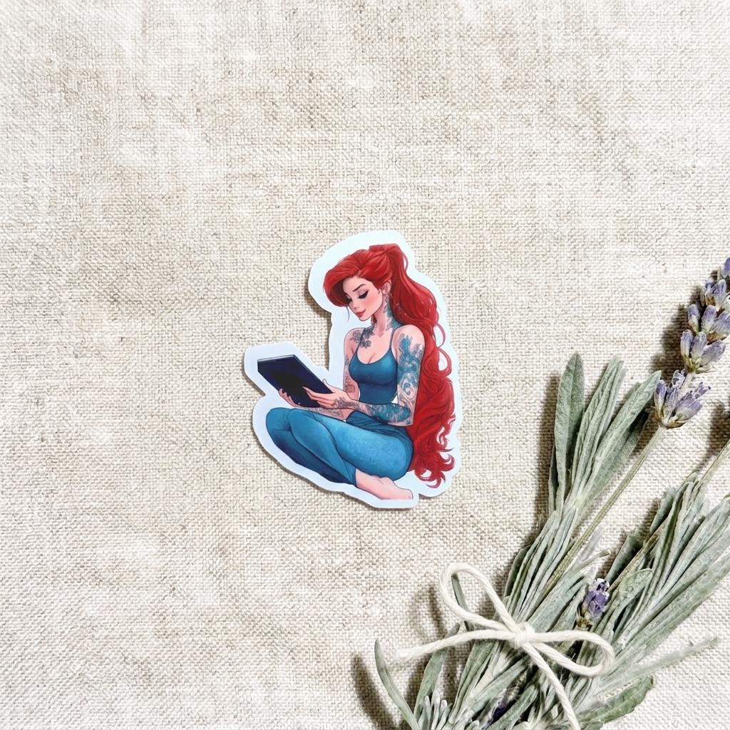 Mermaid Reading Sticker, Bookish Fantasy Vinyl Decal for Book Lovers __etsy:8133806268