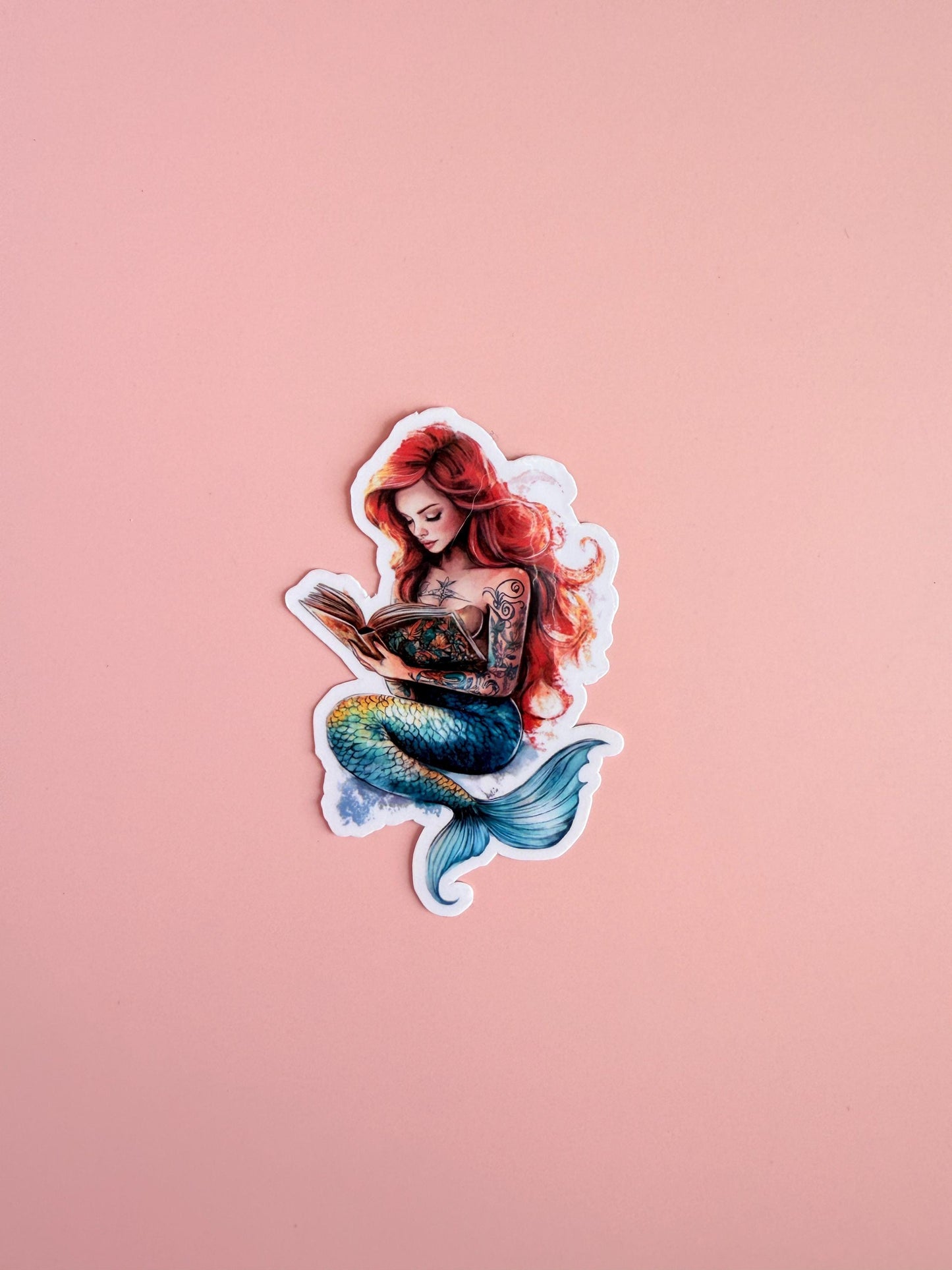 Mermaid Reading Sticker – Fantasy Bookish tattooed Vinyl for Kindles, Journals & Water Bottles __etsy:6940927557