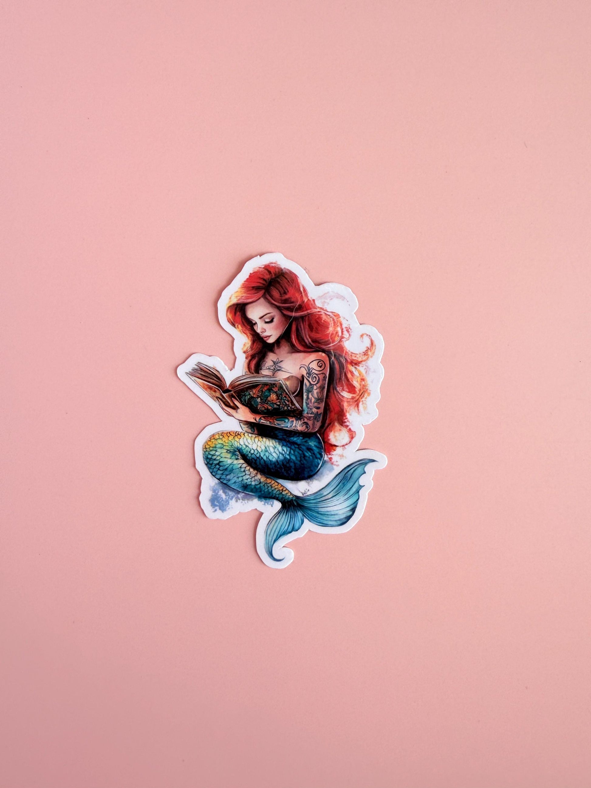 Mermaid Reading Sticker – Fantasy Bookish tattooed Vinyl for Kindles, Journals & Water Bottles __etsy:6940927557