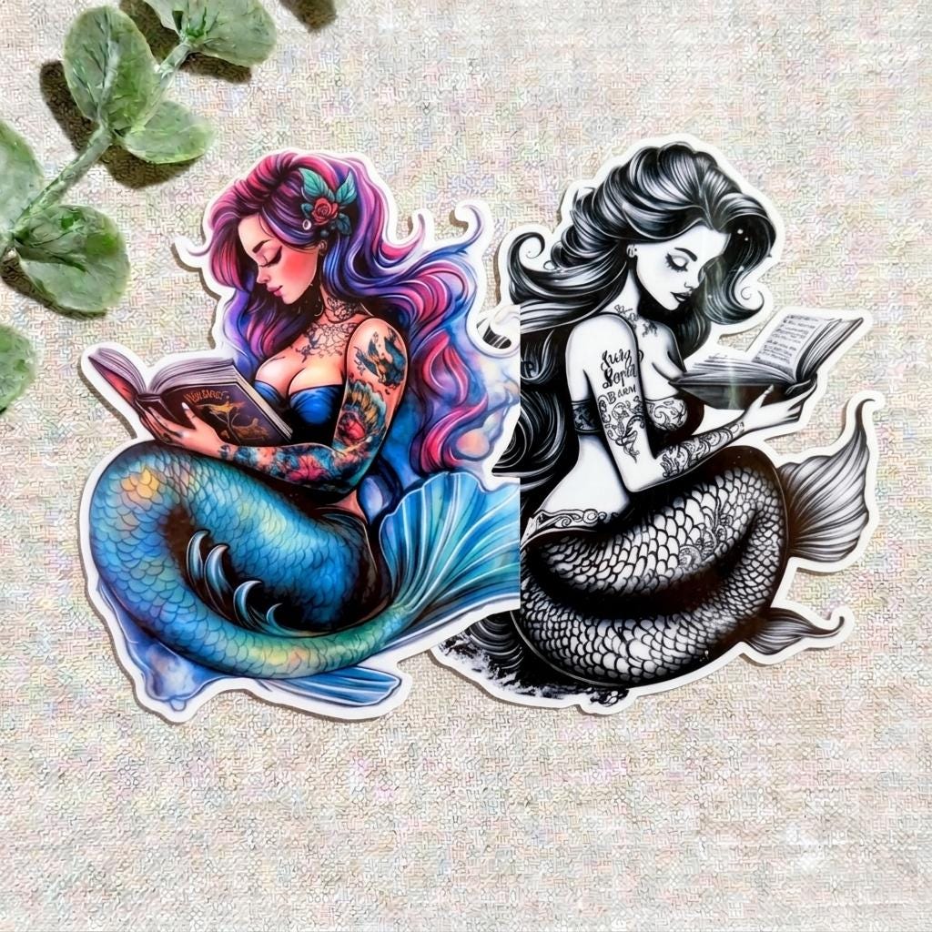 Mermaid Reading Sticker: Waterproof Vinyl Decal for Kindle __etsy:8157551907