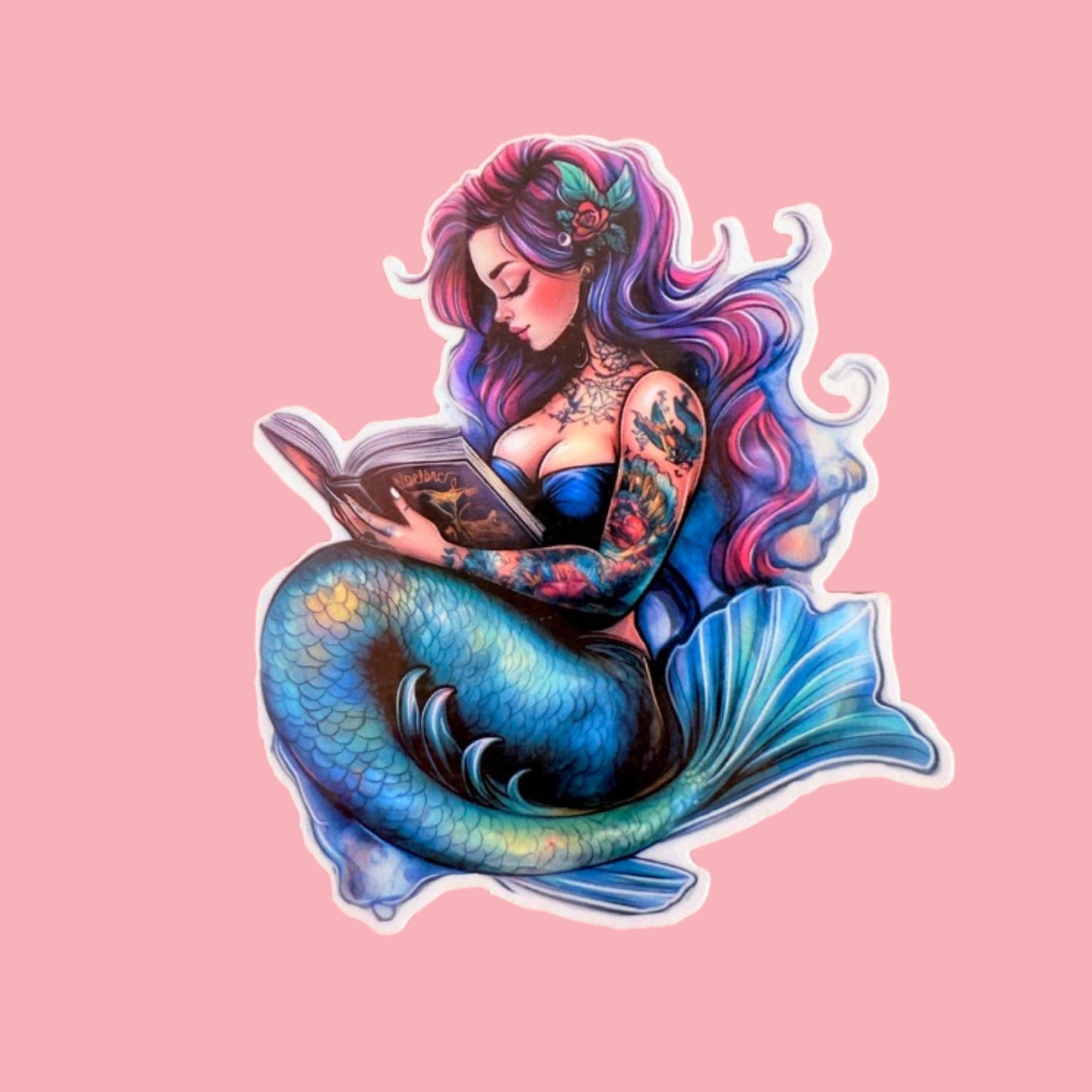 Mermaid Reading Sticker: Waterproof Vinyl Decal for Kindle __etsy:7778443629