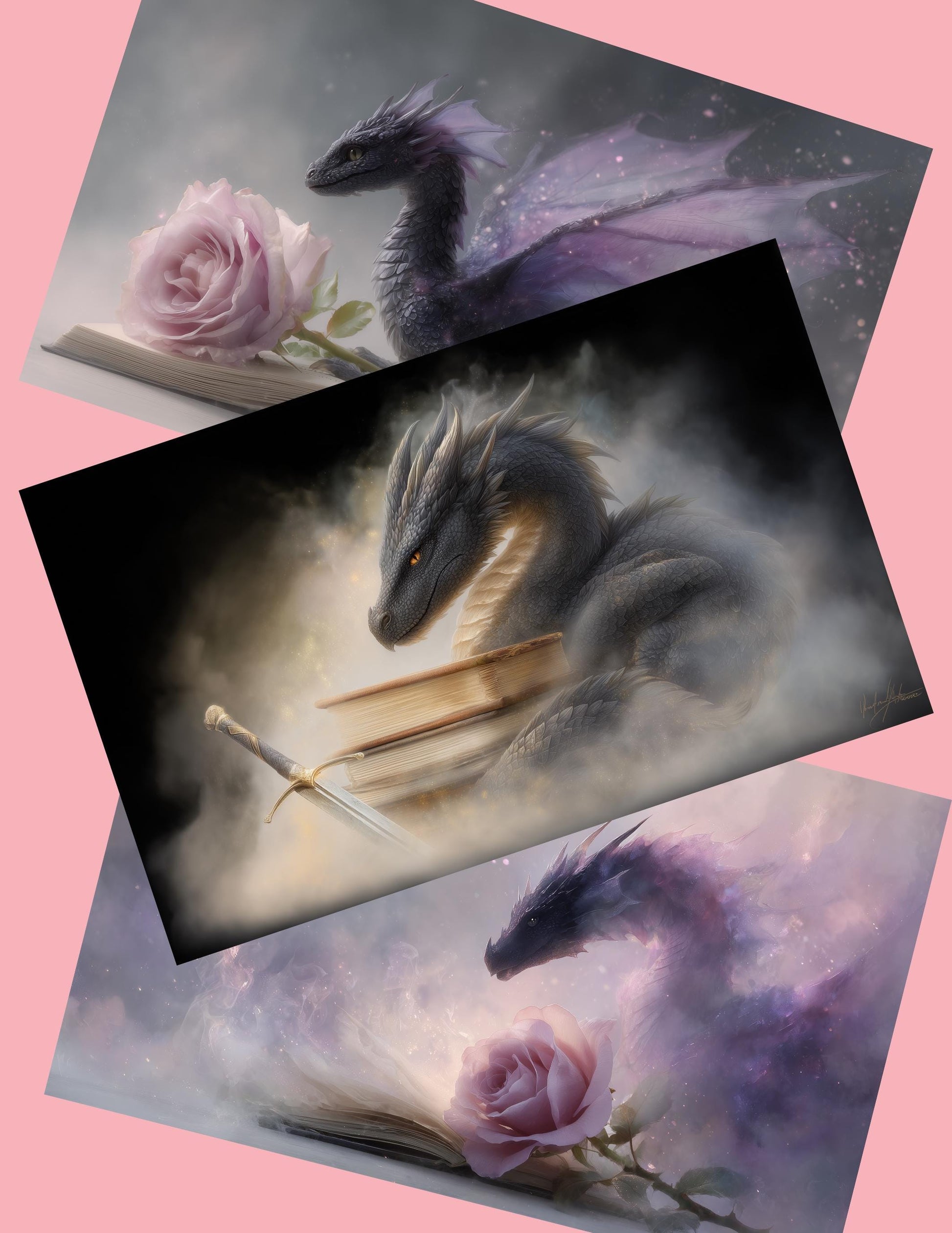 Misty Dragon Kindle Insert Pack, 3 Romantasy Wallpapers, Booktok Gift __etsy:8030275352