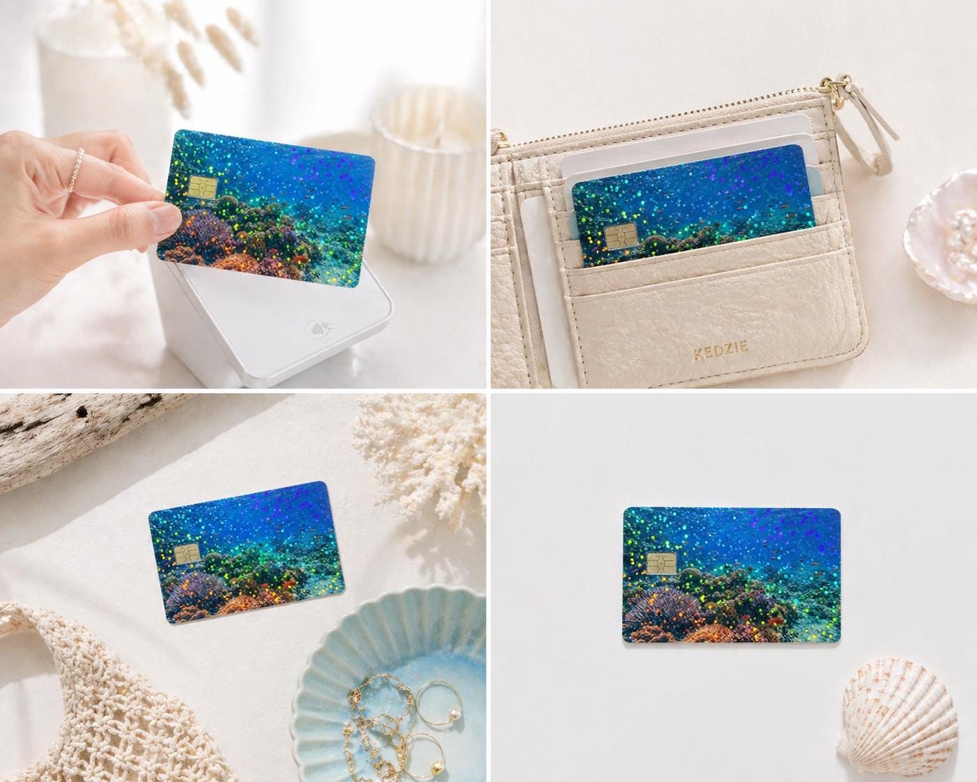Ocean card skin styled flat lay with packaging by The Sticker Era __etsy:8001210659