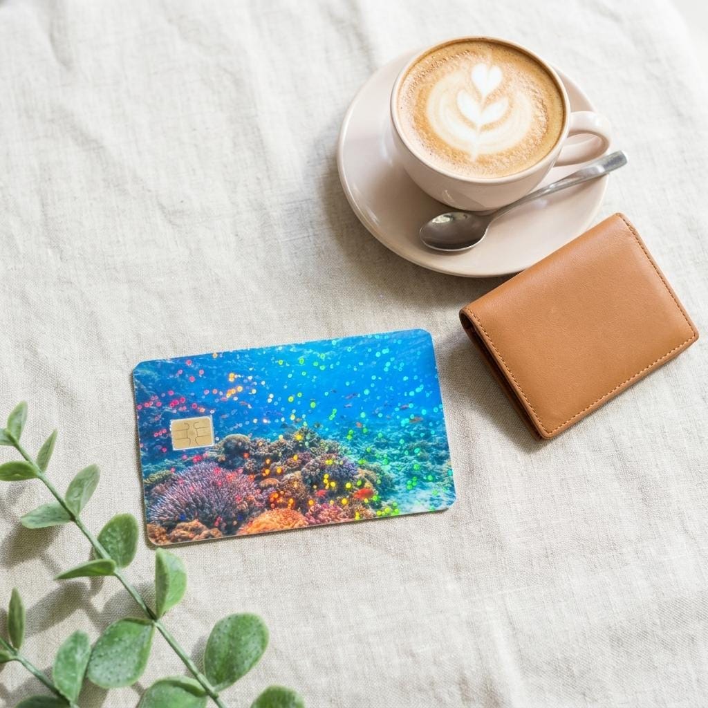 Ocean Coral Reef Debit Card Skin, Waterproof or Holographic Vinyl __etsy:8108394334