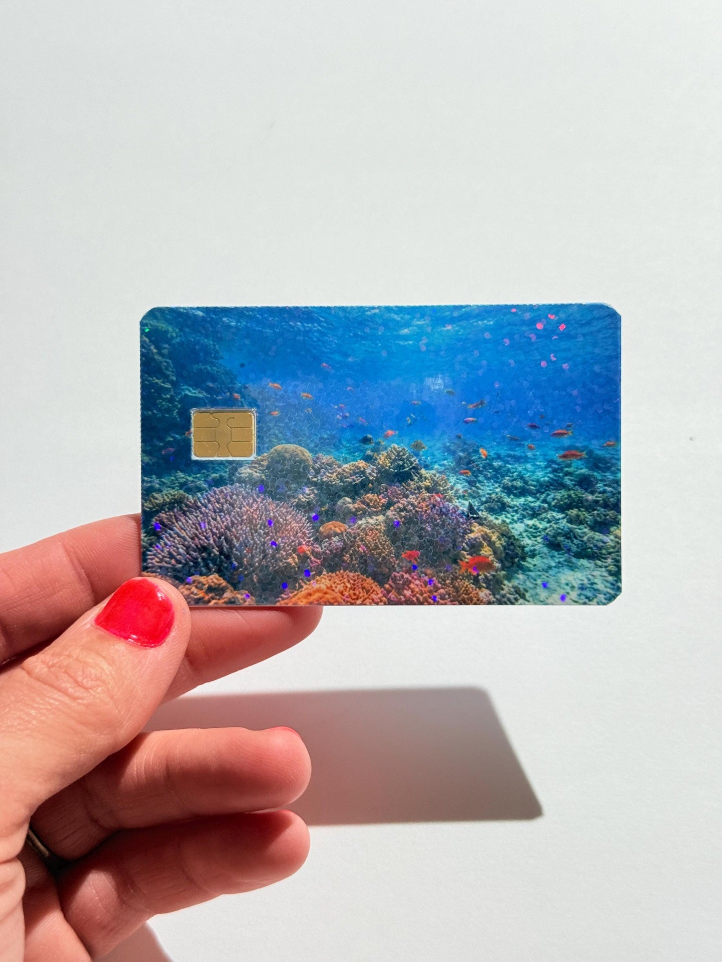Underwater sea vinyl card cover applied to credit card by The Sticker Era __etsy:7953242672