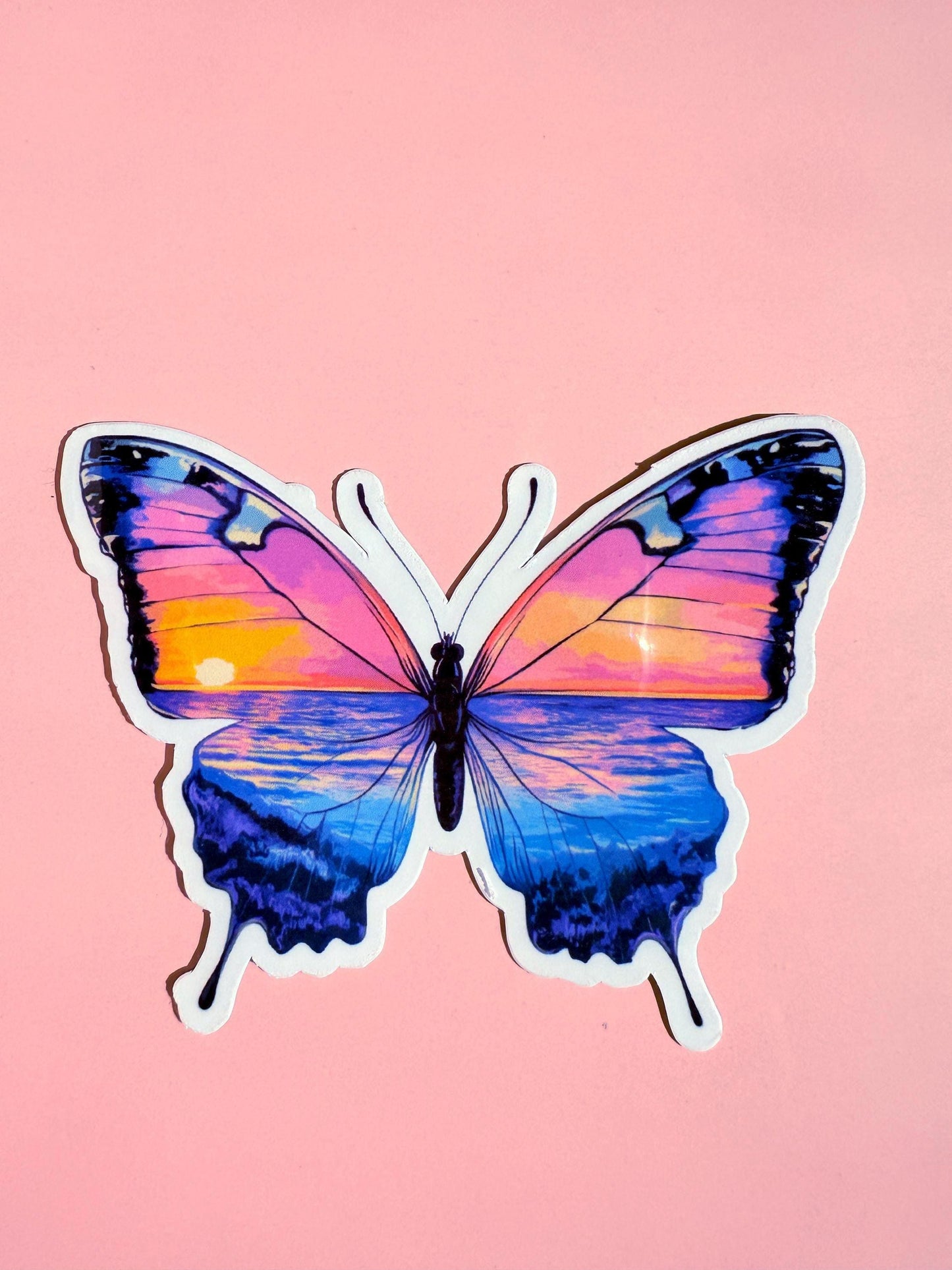 Ocean Sunset Butterfly Sticker: Waterproof Vinyl Decal for Laptop, Tumbler __etsy:6960231751