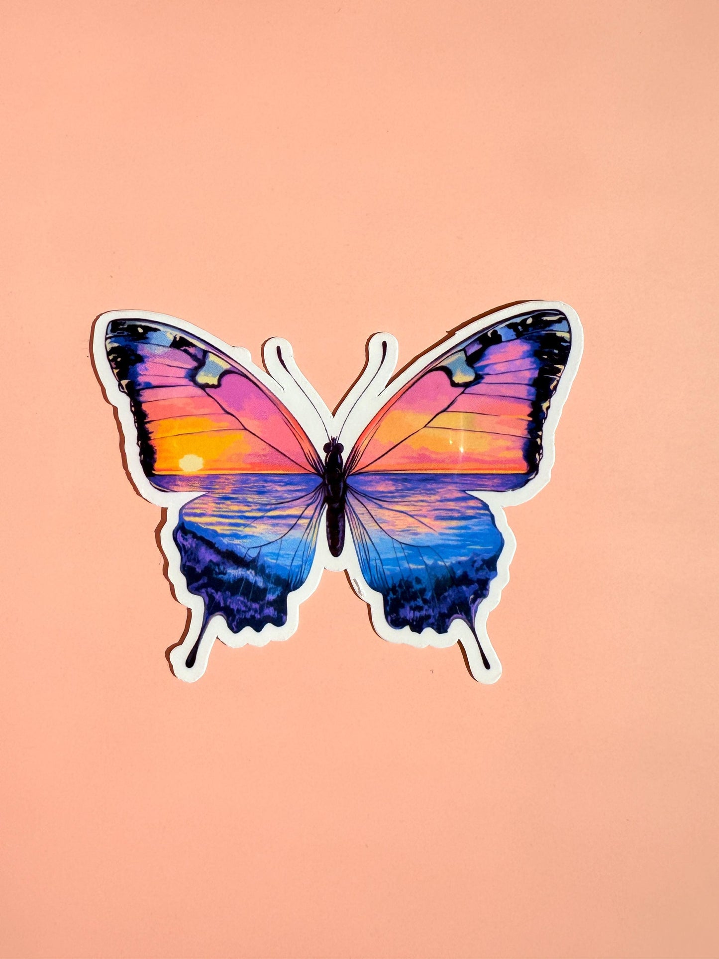 Ocean Sunset Butterfly Sticker: Waterproof Vinyl Decal for Laptop, Tumbler __etsy:6960230171