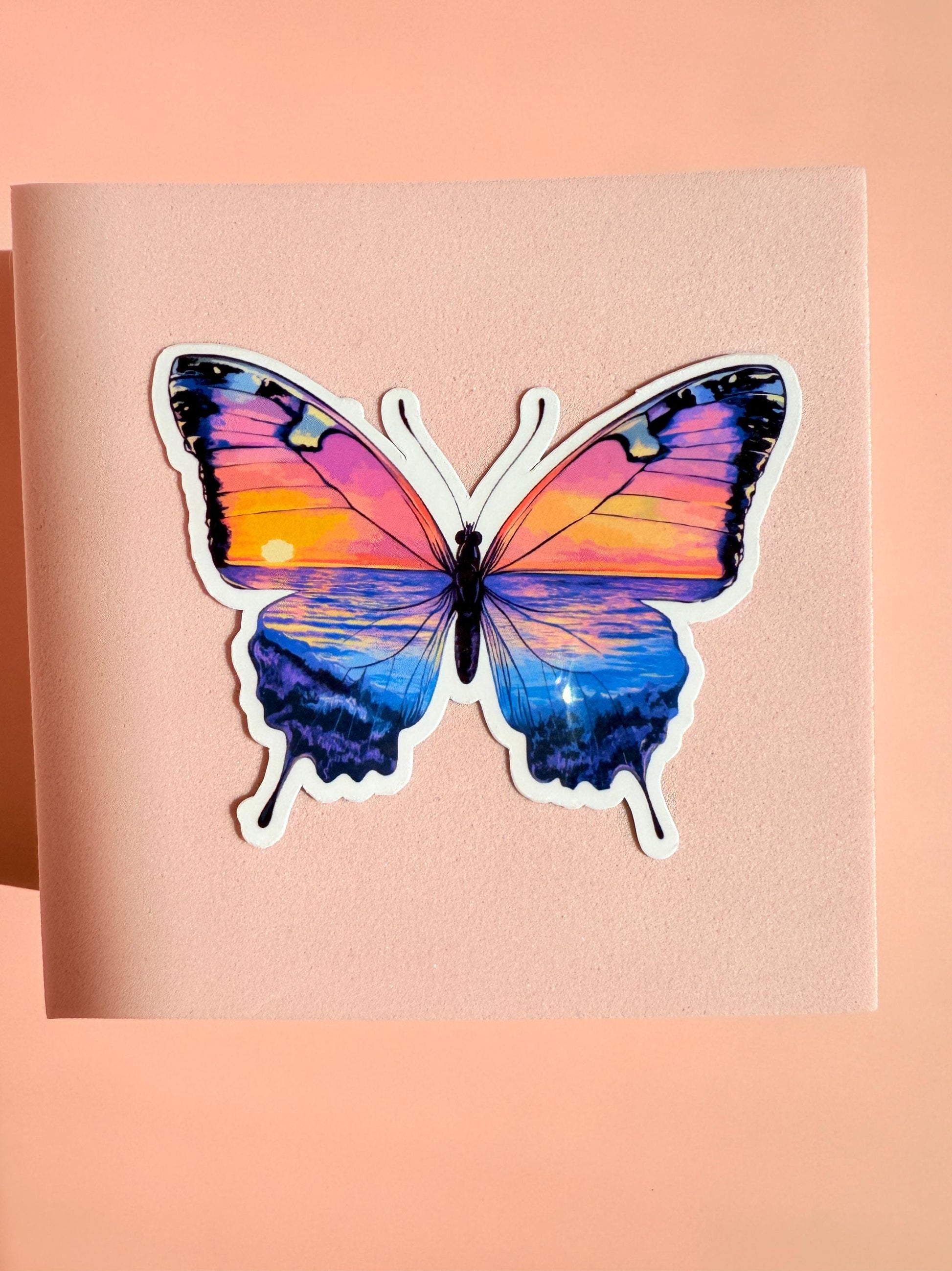 Ocean Sunset Butterfly Sticker: Waterproof Vinyl Decal for Laptop, Tumbler __etsy:6912258724