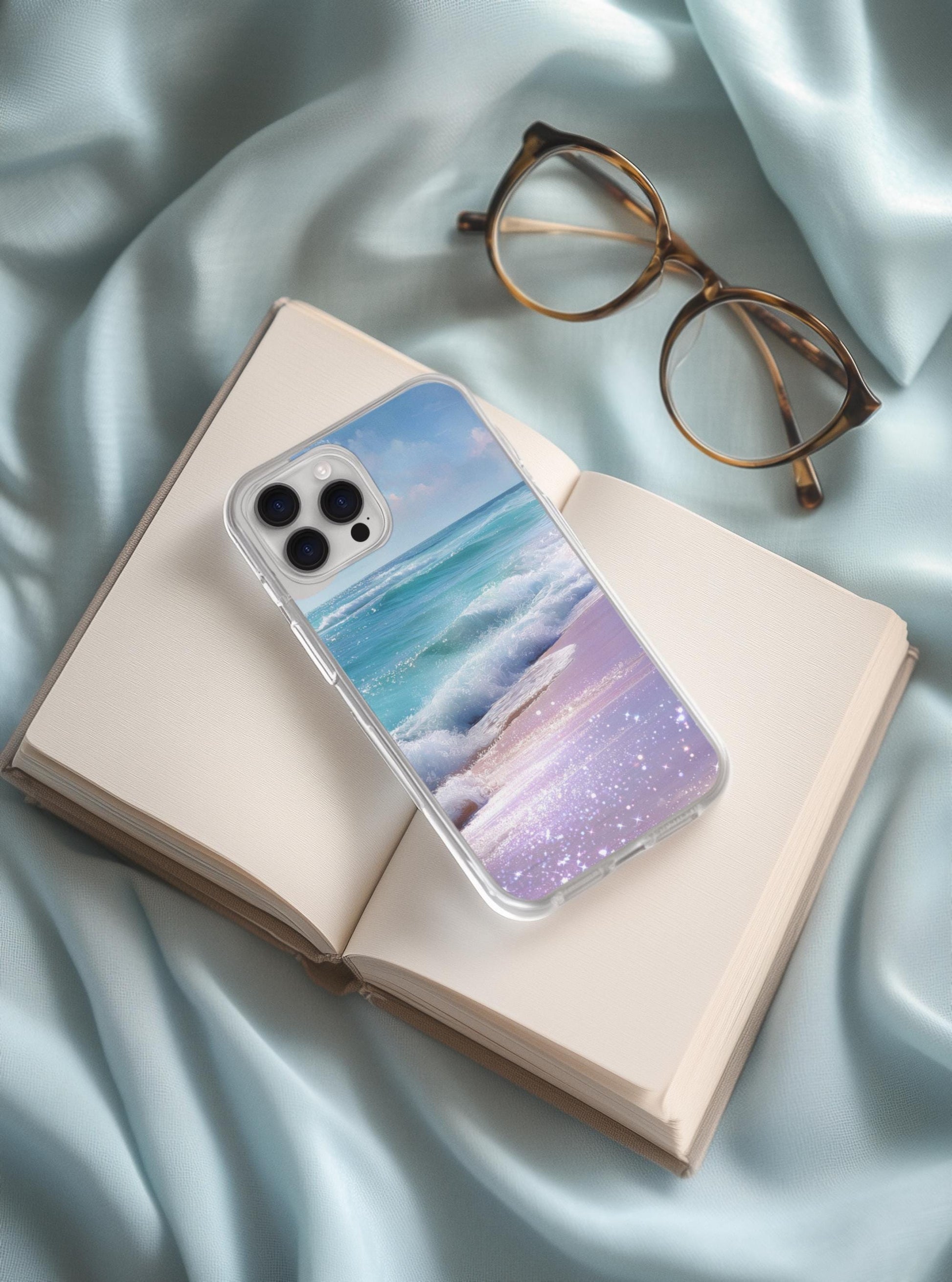 Ocean Wave Phone Insert, Beach Fantasy Clear Case Art, Bookish Reader Gift, Mermaidcore Vinyl __etsy:7734334623
