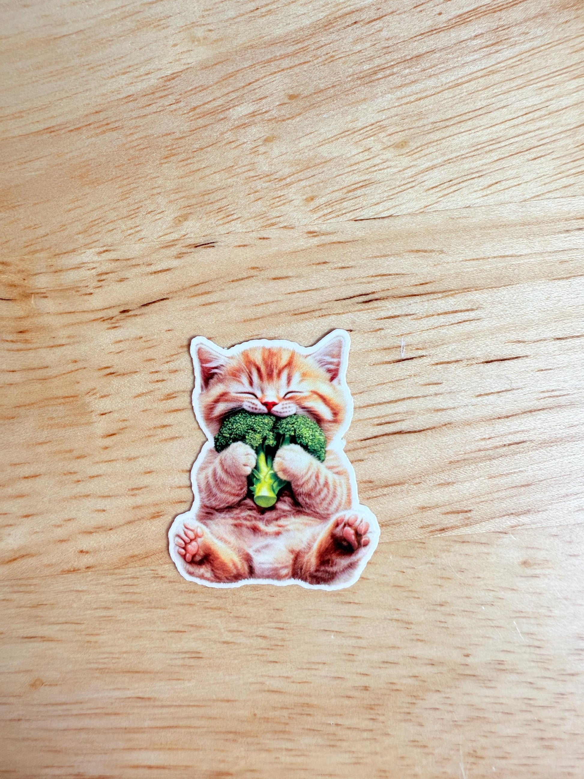 Onyx Cat Eating Broccoli Sticker - Fourth Wing Inspired Vinyl Decal __etsy:6816917199