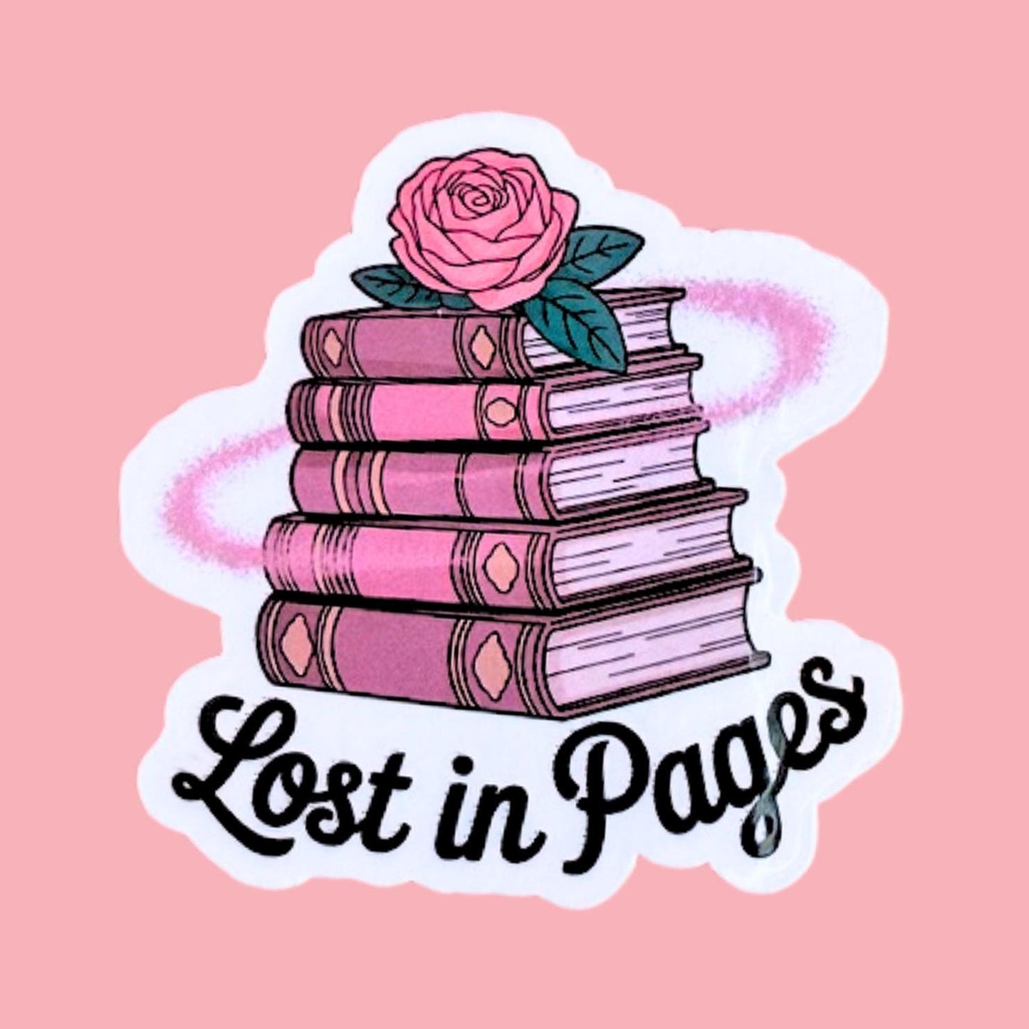Pink Book Stack Sticker: Rose & Vintage Books - Book Club Gift __etsy:7776880425