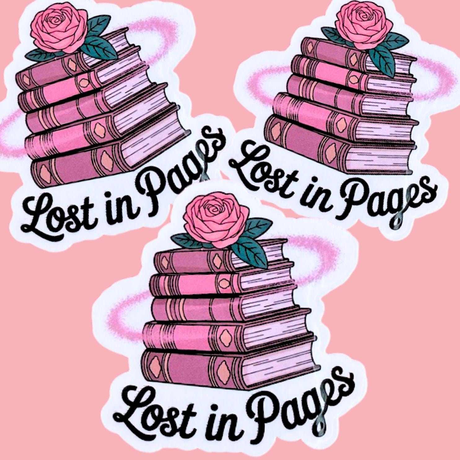 Pink Book Stack Sticker: Rose & Vintage Books - Book Club Gift __etsy:7728935712