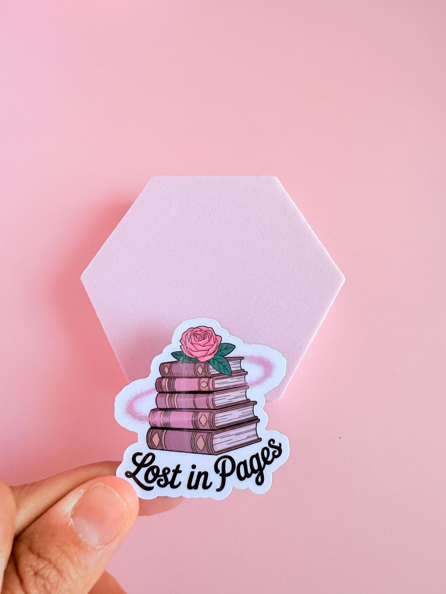 Pink Book Stack Sticker: Rose & Vintage Books - Book Club Gift __etsy:6941498967